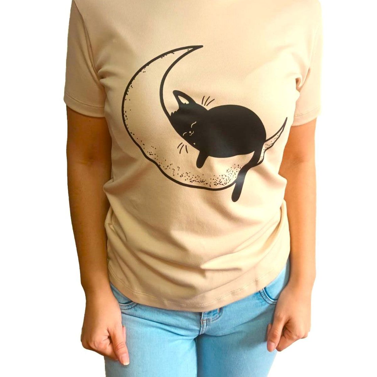 GENERICO - Polo mujer diseño Gatito Lunar - Nathalie Love It - Beige