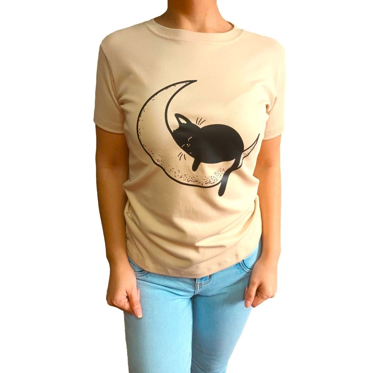 GENERICO - Polo mujer diseño Gatito Lunar - Nathalie Love It - Beige