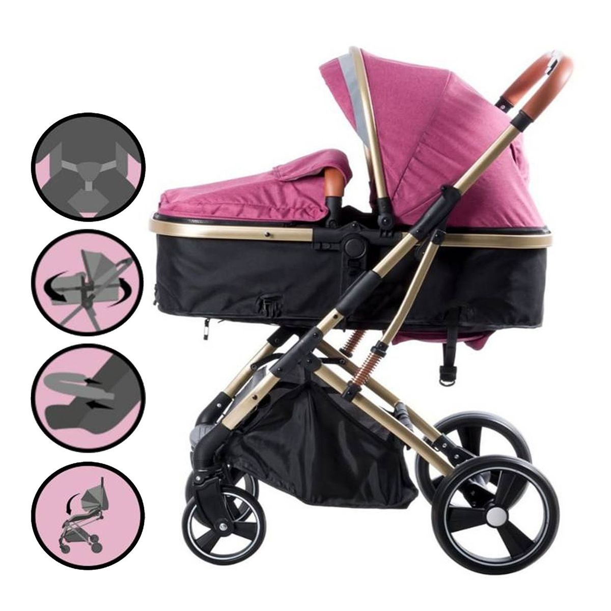 EBABY - Coche Cuna Moisés de Lujo «SATURNO» Rosado