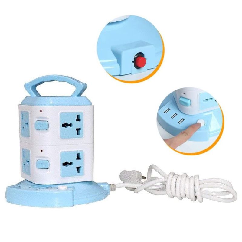 GENERICO - Torre de enchufes multiusos 8 tomacorriente y 3 puertos USB cable 2m