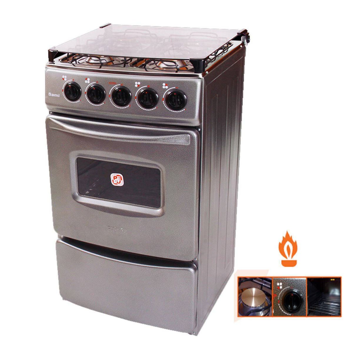 FADIC - Cocina con tapa de vidrio Fadic y Horno Sami 4h gris