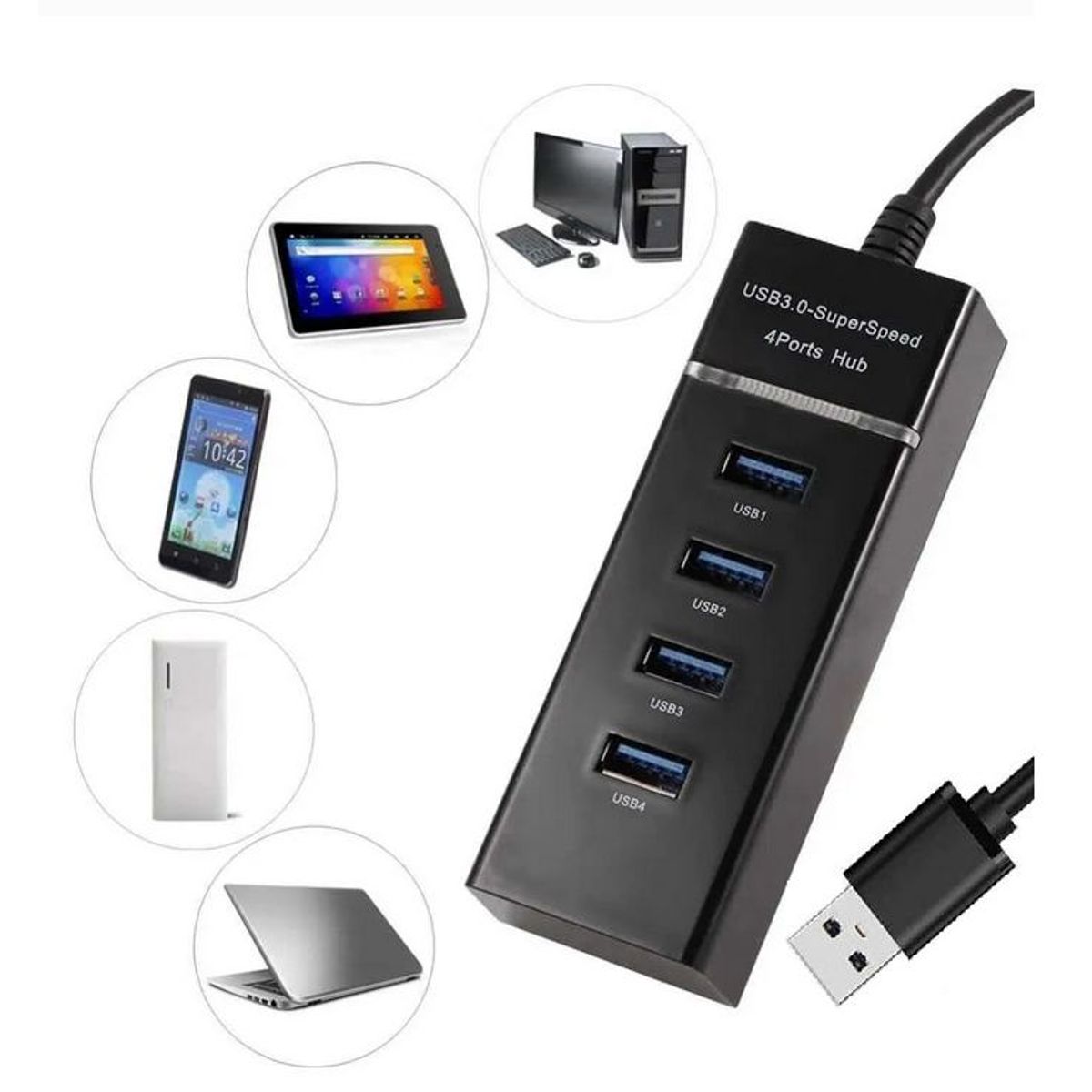 GENERICO - Adaptador Mini Hub 4 EN 1 USB 3.0 Puertos alta velocidad  PC, Android