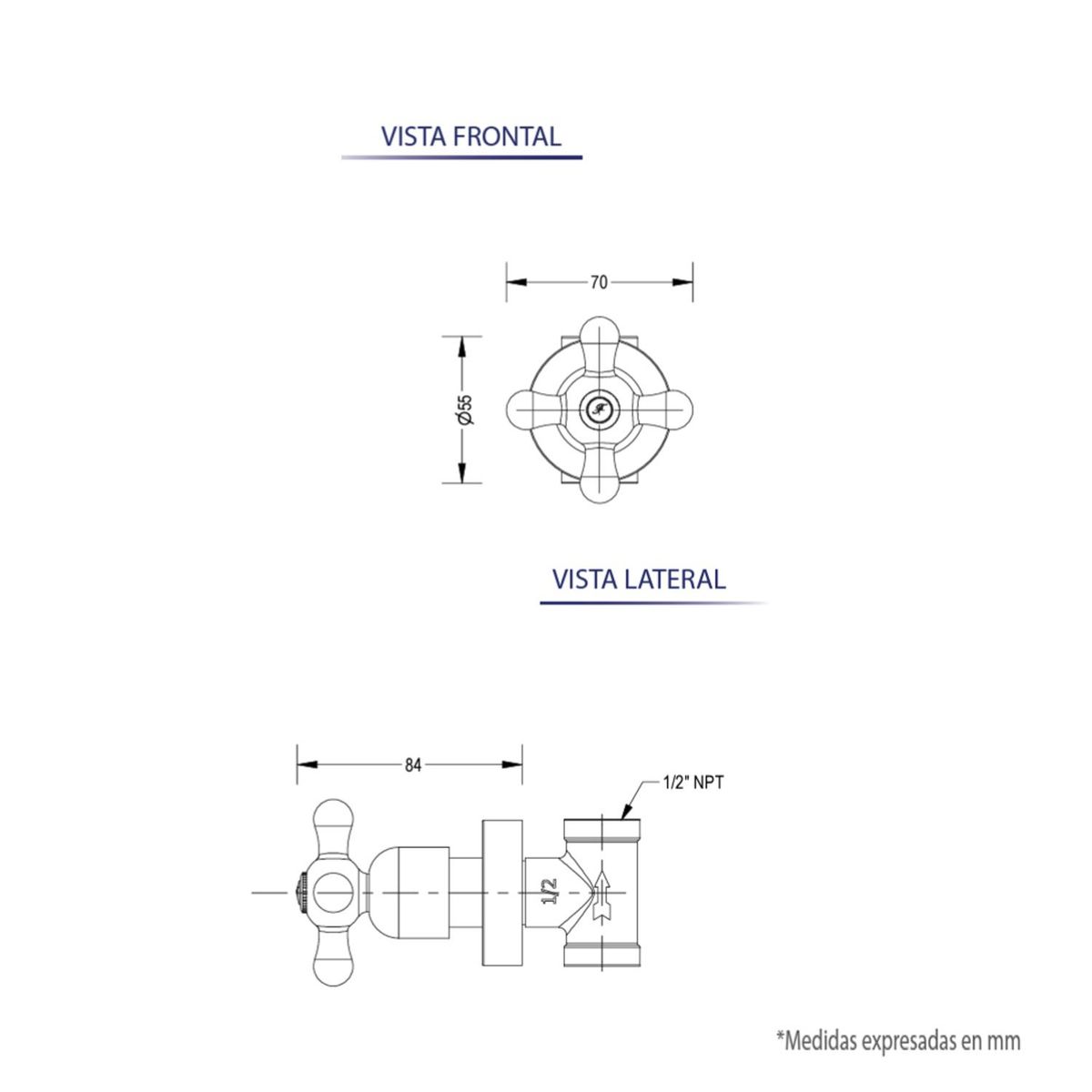 FUNDICION PACIFICO - Llave Fundición Pacífico Ducha Individual Manilla Cross