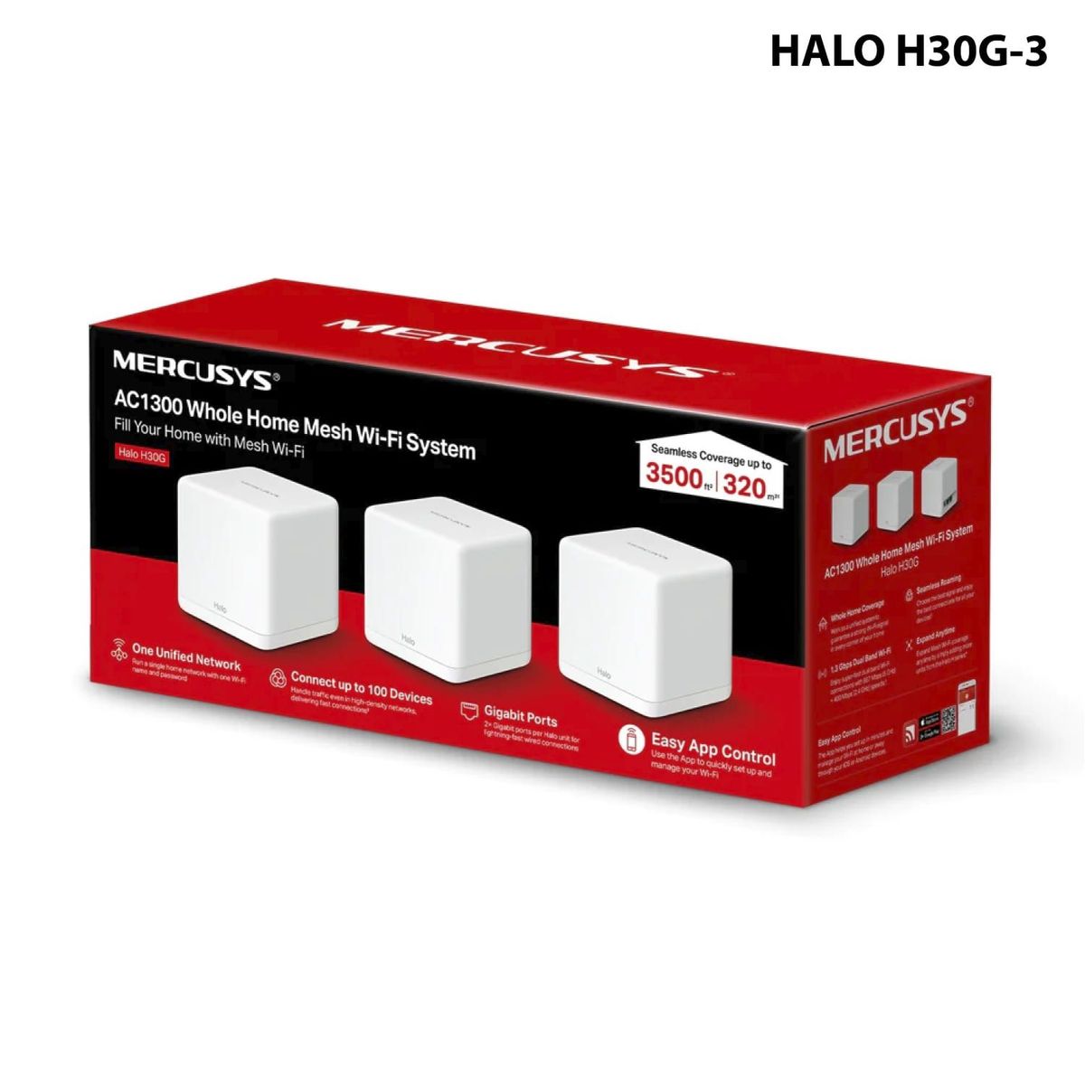 MERCUSYS - MERCUSYS WI-FI MESH AC1300 PUERTOS GB KIT 3 (HALO H30G-3)