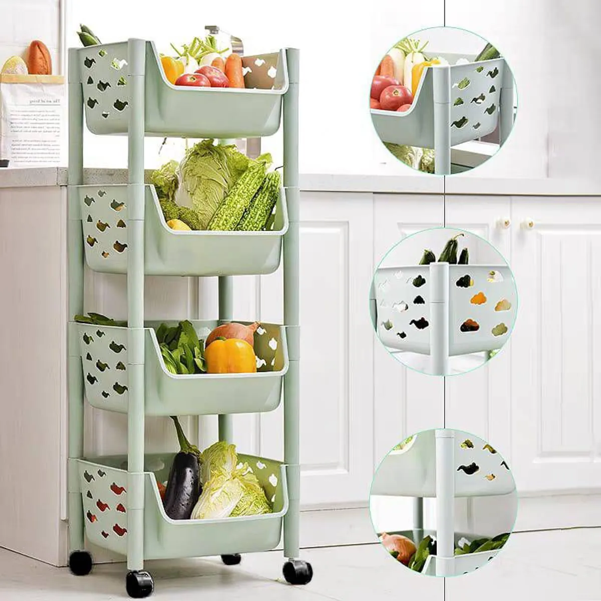 GENERICO - Estante organizador multiuso de cocina dormitorio de 4 niveles Verde