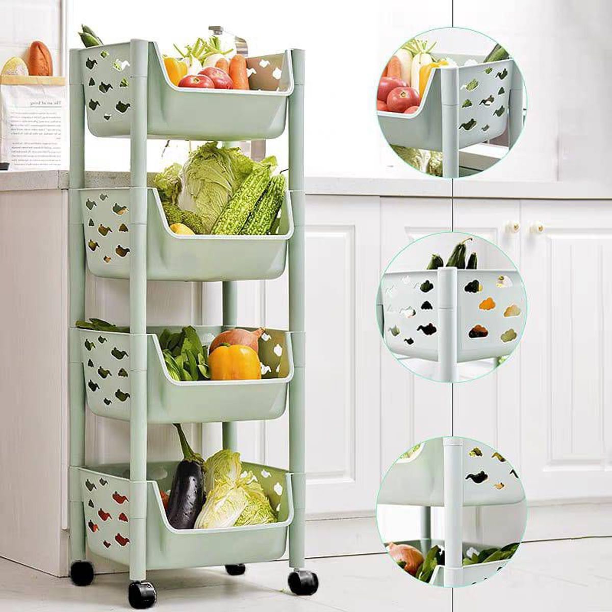 GENERICO - Estante organizador multiuso de cocina dormitorio de 4 niveles Verde