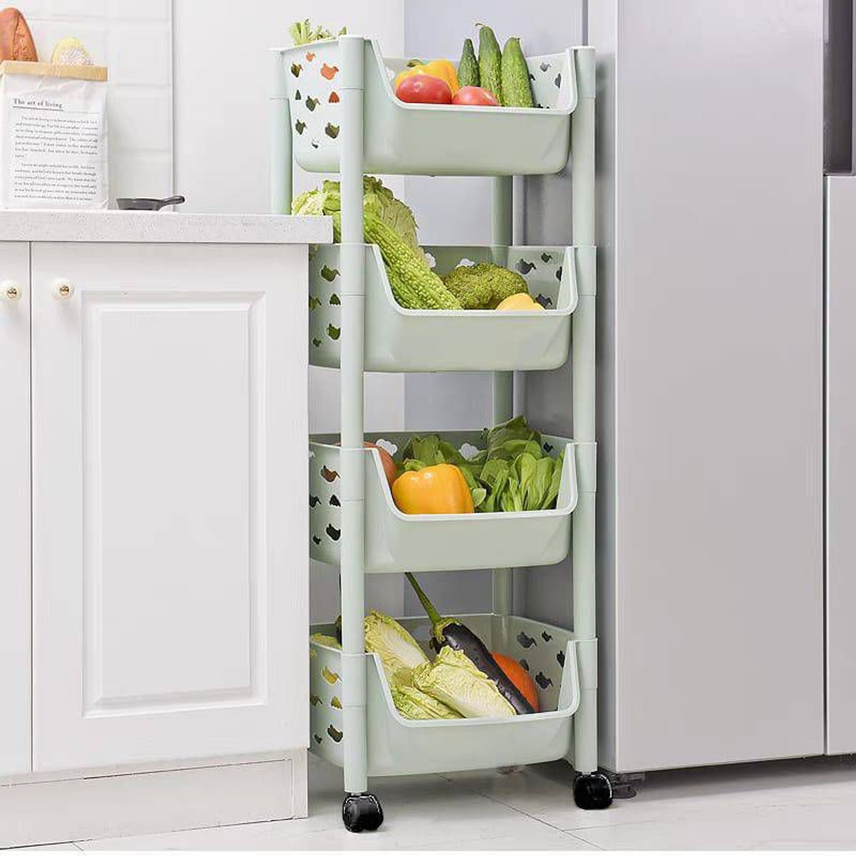 GENERICO - Estante organizador multiuso de cocina dormitorio de 4 niveles Verde