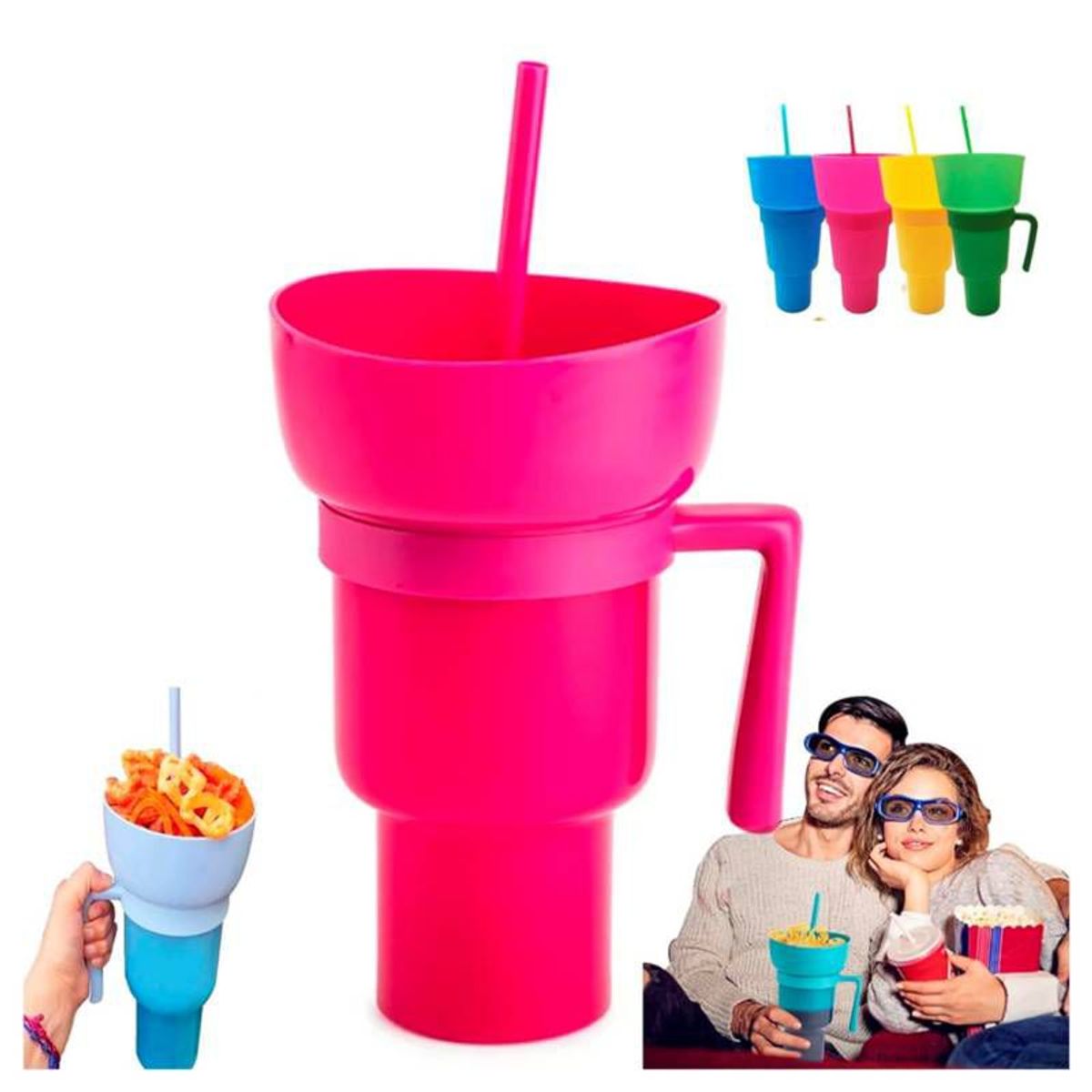 GENERICO - Vaso 2 En 1 para Bebidas y Snacks Botanero 950 Ml Cambia De Color