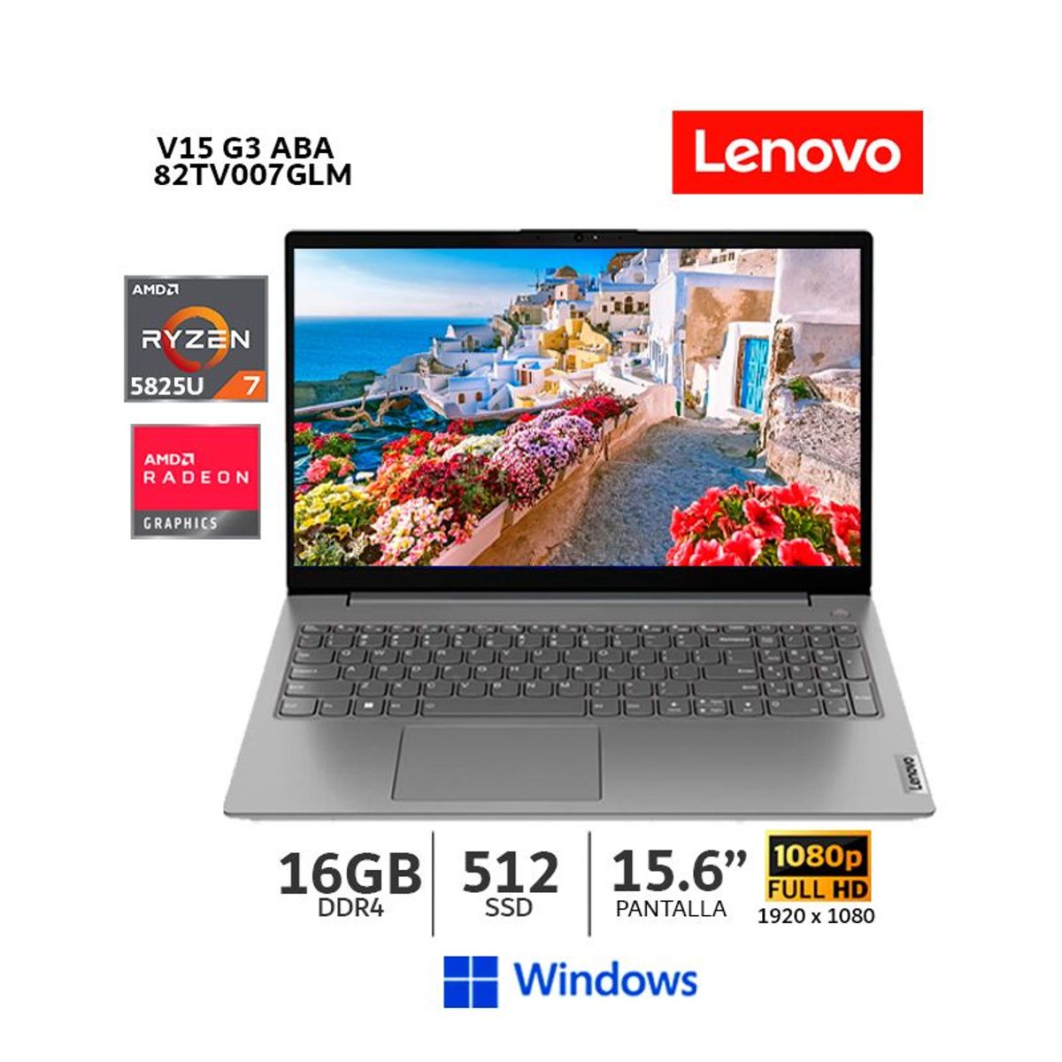 LENOVO - Laptop Lenovo V15 G3 ABA AMD Ryzen7-5825U 2043GHz 16GB DDR4-3200 512GB SSD156” FHD-82TV007GLM
