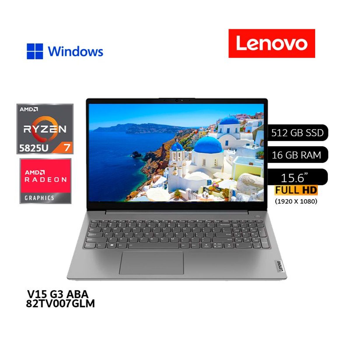 LENOVO - Laptop Lenovo V15 G3 ABA AMD Ryzen7-5825U 2043GHz 16GB DDR4-3200 512GB SSD156” FHD-82TV007GLM