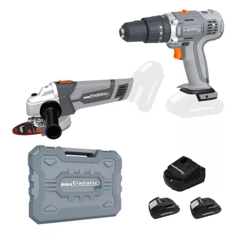 GLADIATOR - TALADRO PERCUTOR 18V SOLO MAQUINA +AMOLADORAS ANGULARES 18V 2 BAT DE 3AH Y CARG