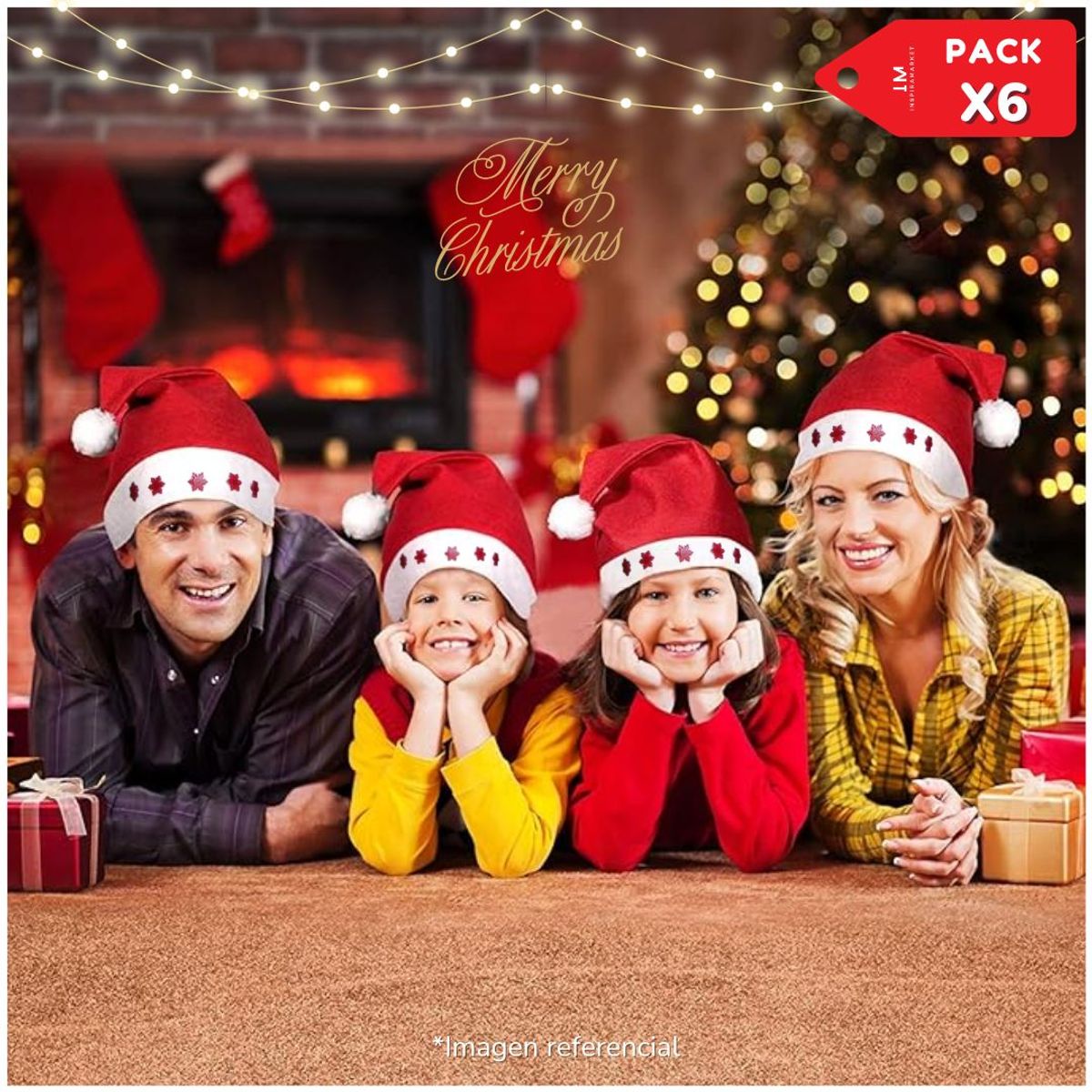 GENERICO - Gorro navideño feliz navidad luces pack x6