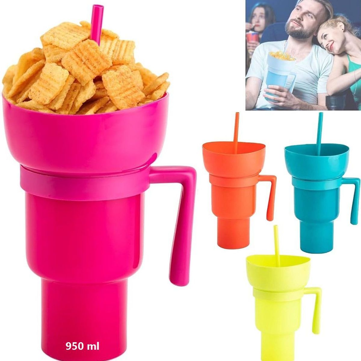 GENERICO - Vaso botanero bowl para snacks y bebidas 2 en 1 - 950ml