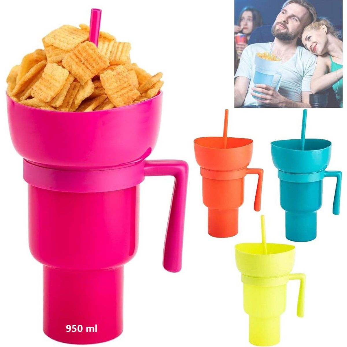 GENERICO - Vaso botanero bowl para snacks y bebidas 2 en 1 - 950ml