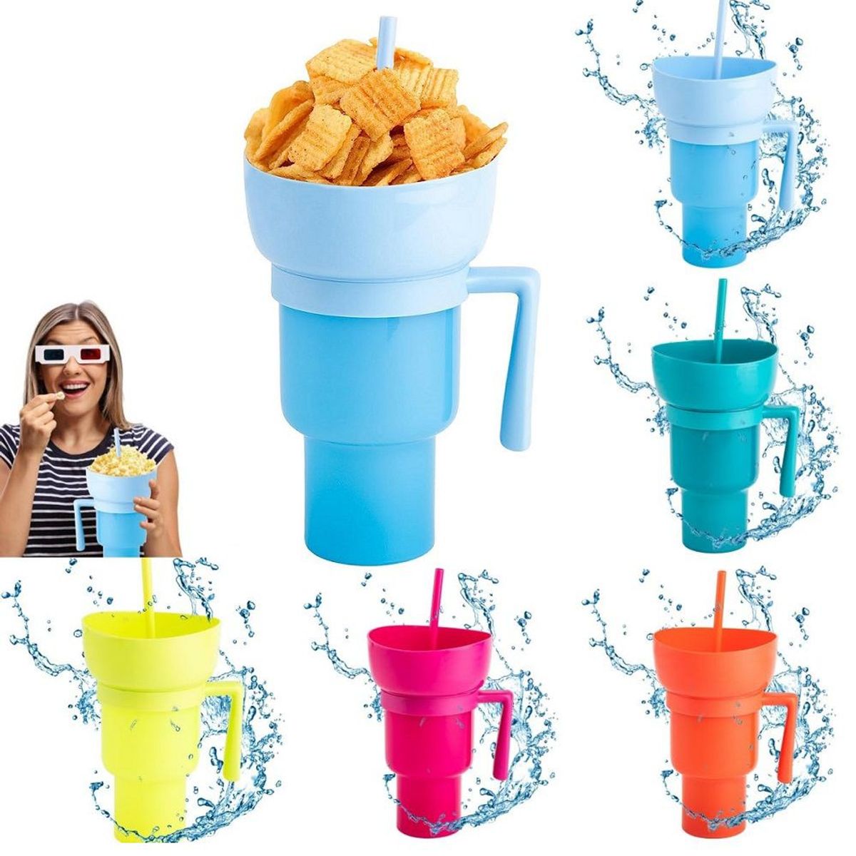 GENERICO - Vaso botanero bowl para snacks y bebidas 2 en 1 - 950ml