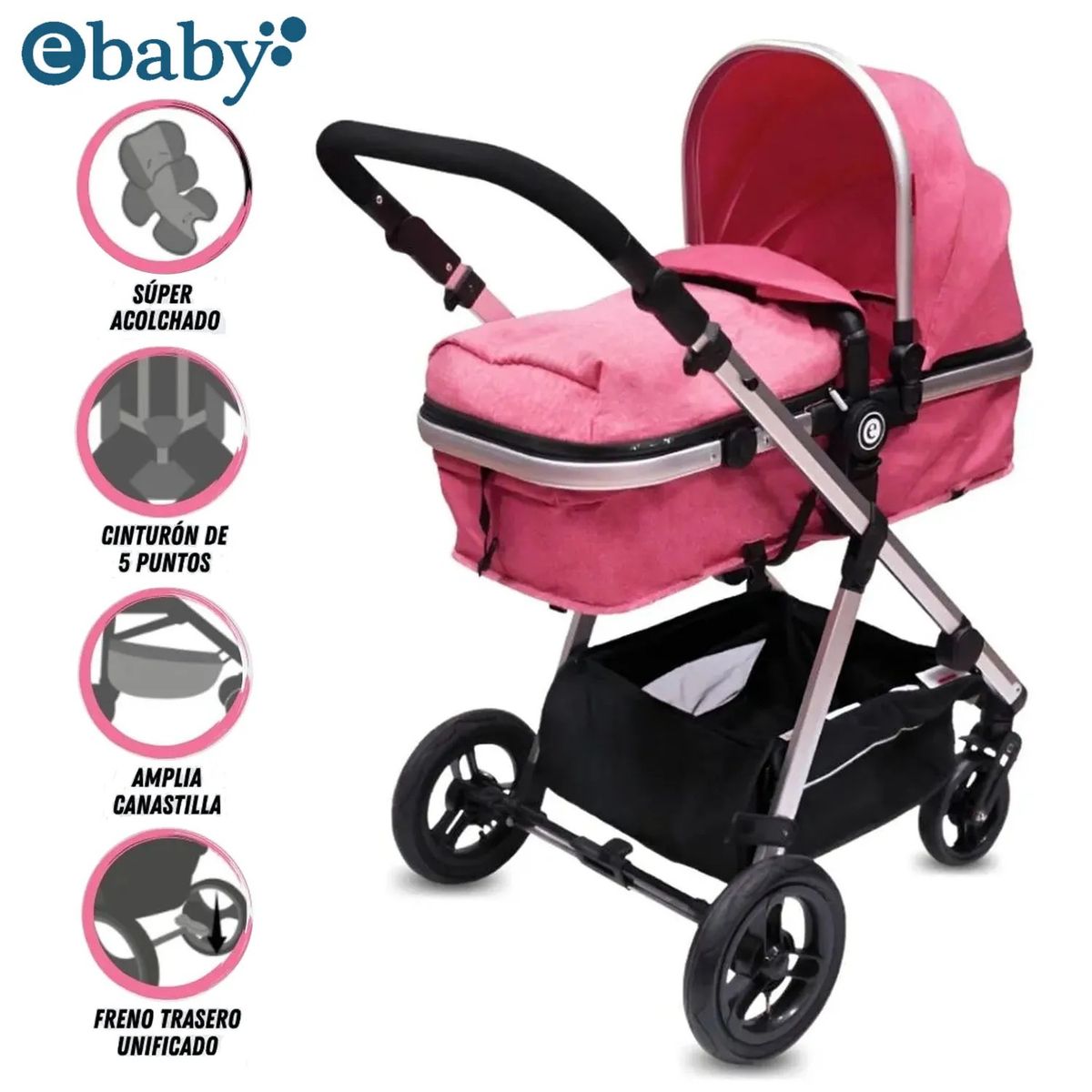 EBABY - Coche Ciera Deluxe Ebaby EB150 Rosado