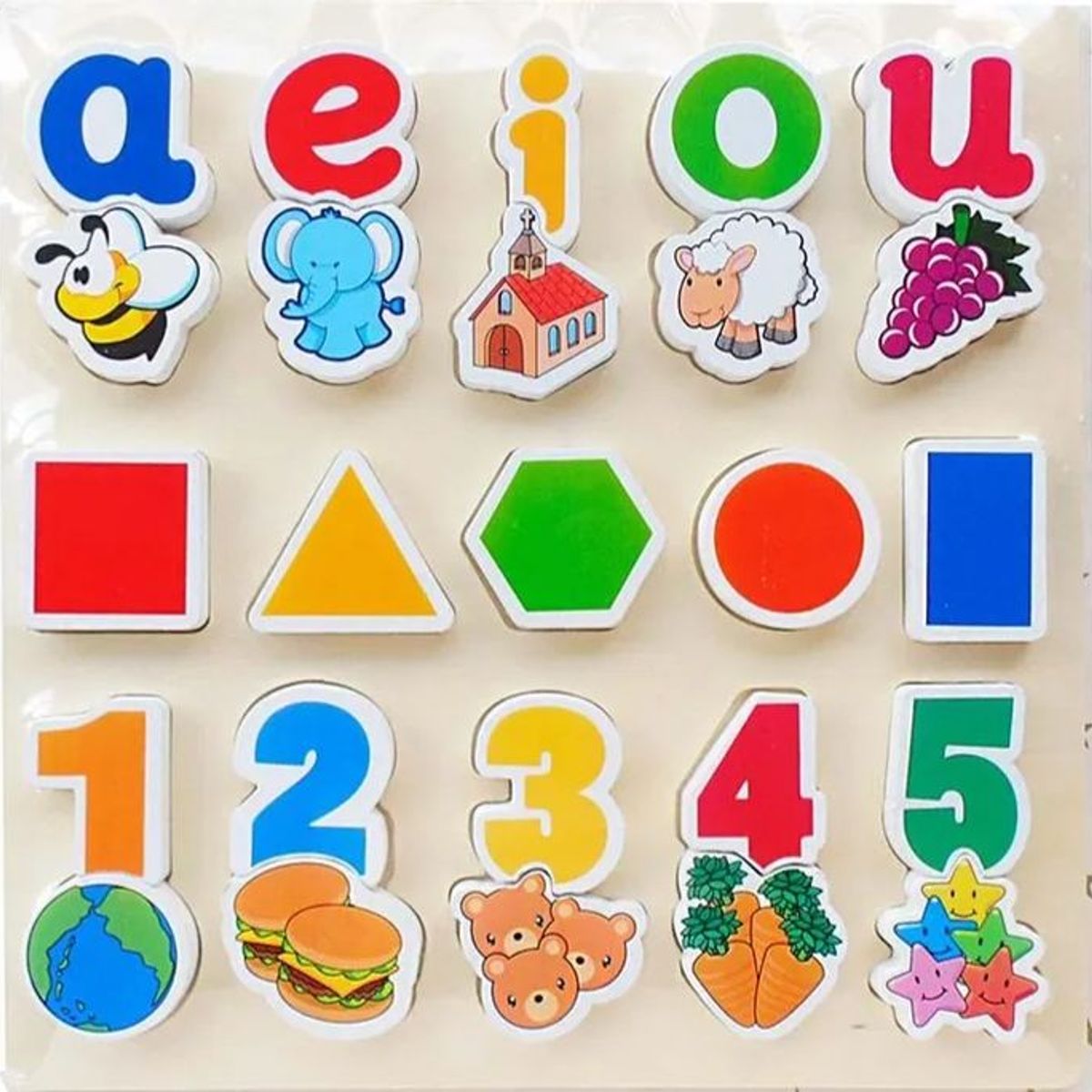 GENERICO - Rompecabezas de Alto Relieve Vocales Figuras y Números