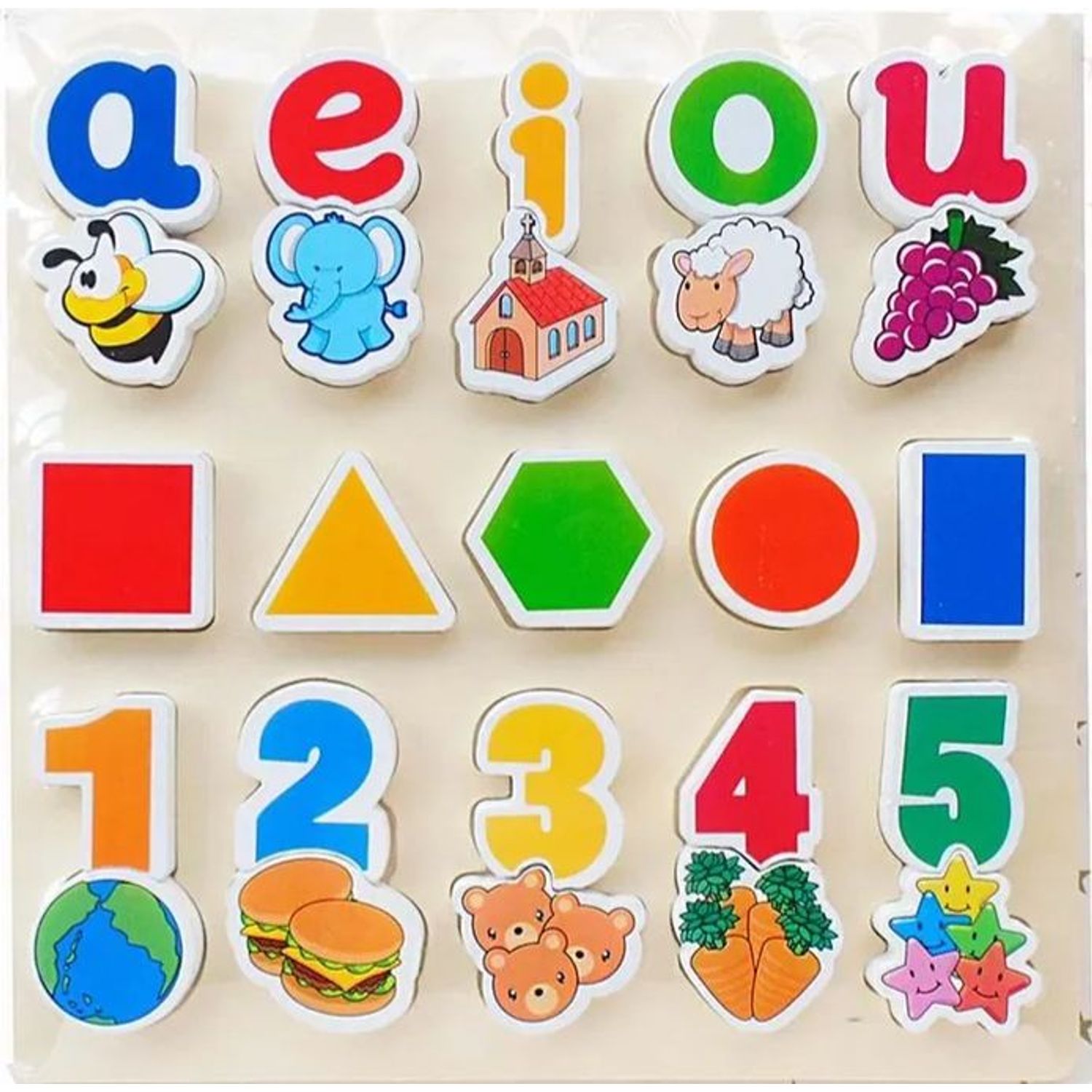 Rompecabezas de Alto Relieve Vocales Figuras y Números GENERICO