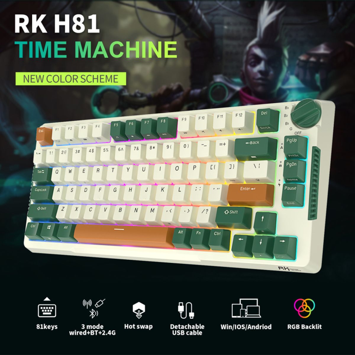ROYAL KLUDGE - Teclado Mecánico Royal Kludge H81 Inalámbrico Rgb Hot-Swappable