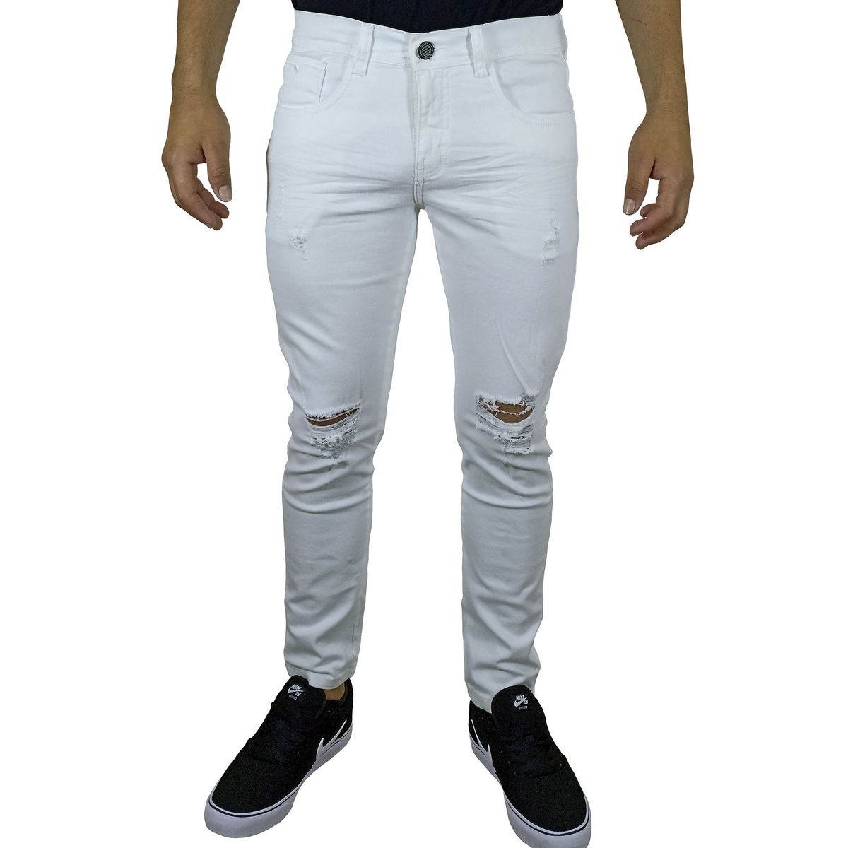 GENERICO - Pantalón Jean Moda Rasgado Para Hombre - Blanco