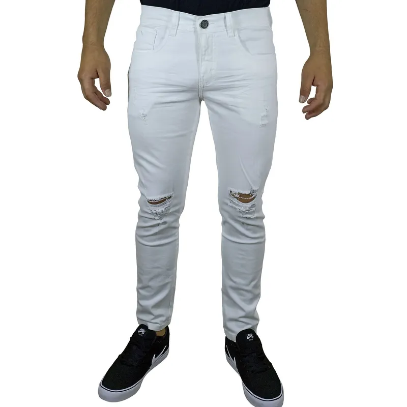 GENERICO - Pantalón Jean Moda Rasgado Para Hombre - Blanco