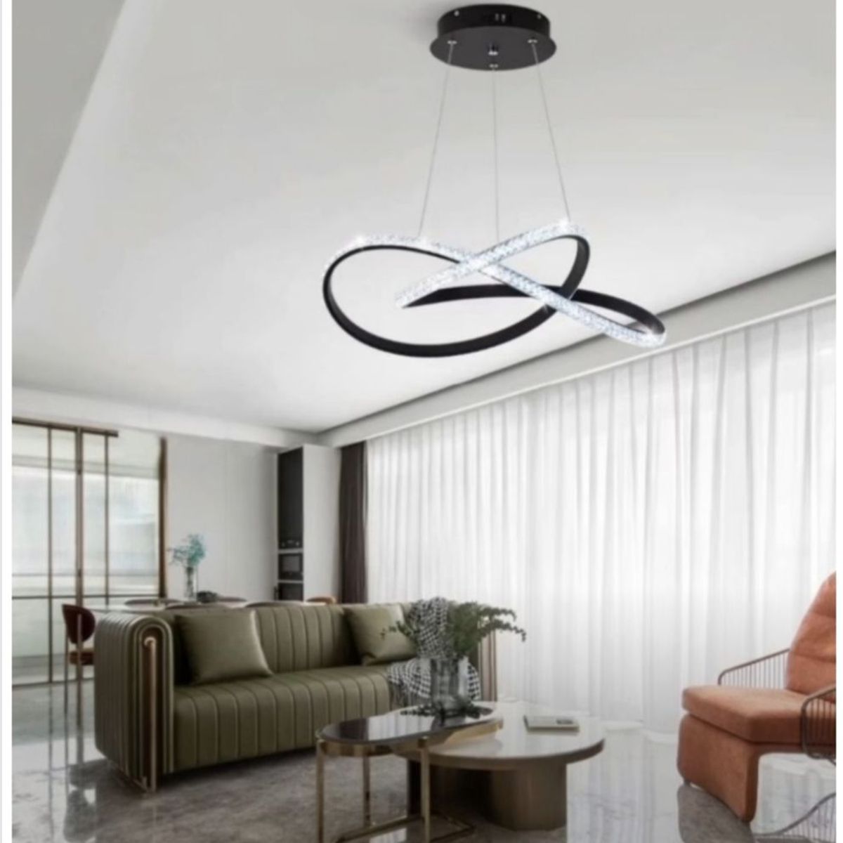 GENERICO - Lámpara colgante infinito negro con brillantes 3 luces incluye control