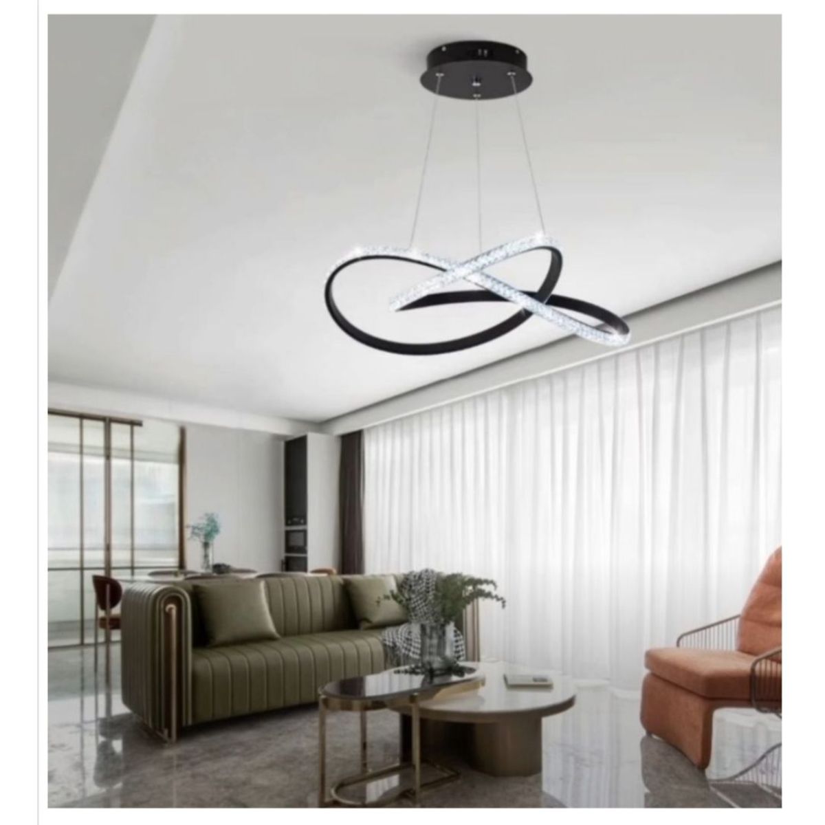 GENERICO - Lámpara colgante infinito negro con brillantes 3 luces incluye control