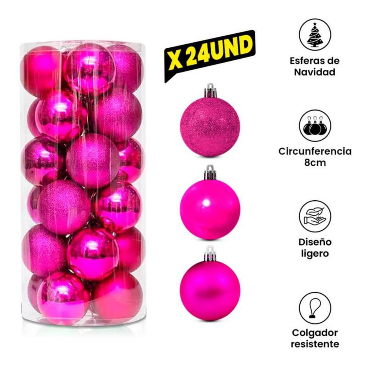 GENERICO - Cilindro Esferas Navideñas Por 24 Und Numero 6 - Fucsia