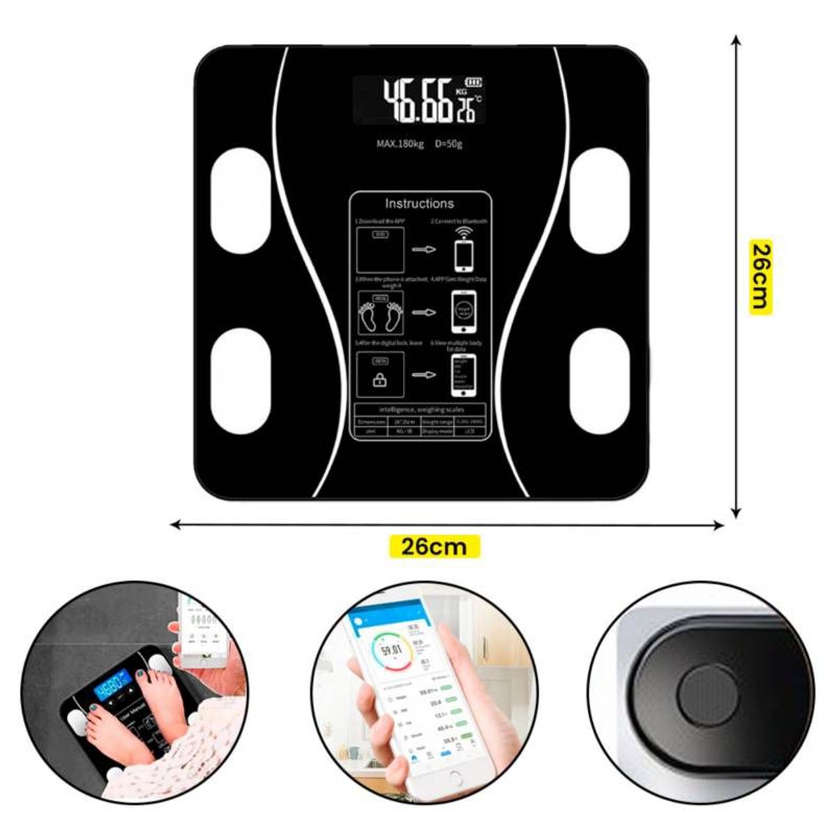 GENERICO - Balanza Digital Inteligente Bluetooth - Negro