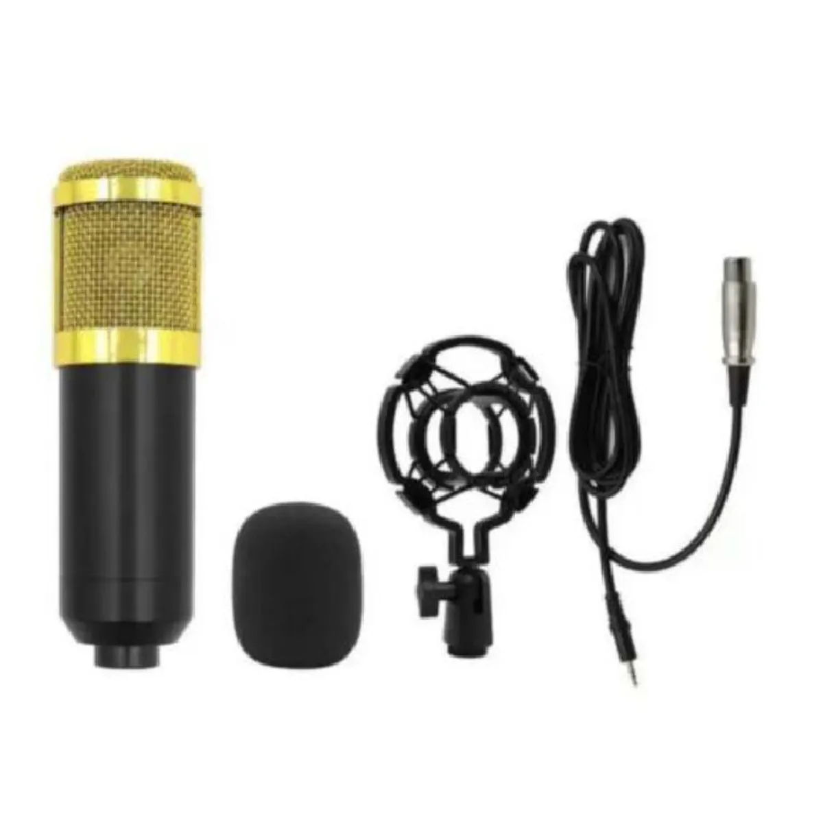 GENERICO - KIT MICRÓFONO CONDENSADOR PROFESIONAL CON SOPORTE NEGRO CON DORADO
