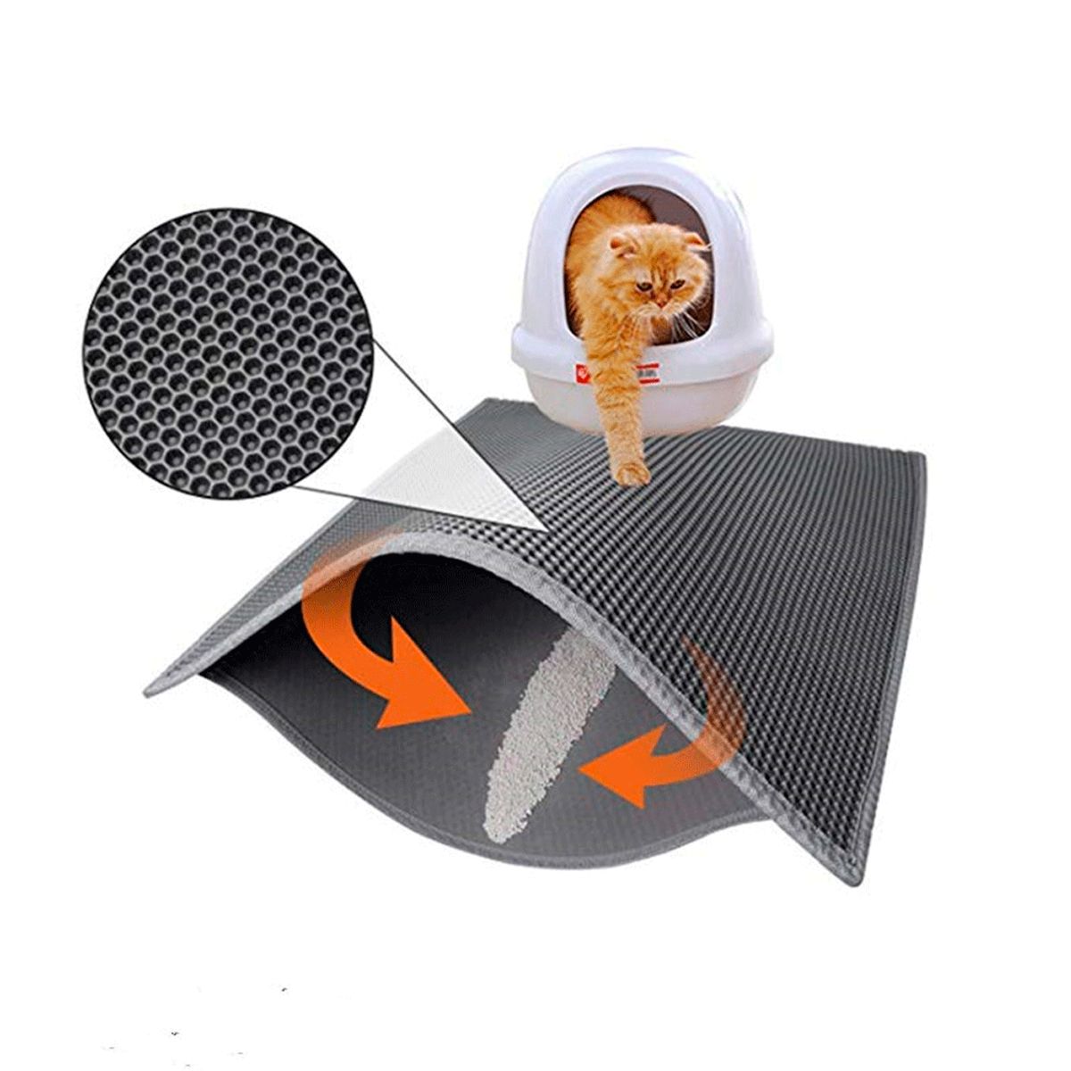 QUE PATAS PET SHOP - Alfombra para Arenero Doble Capa Antideslizante Gris