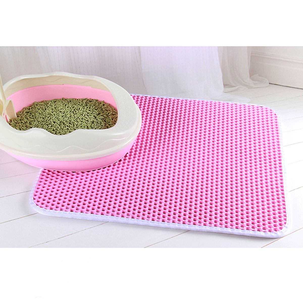 QUE PATAS PET SHOP - Alfombra para Arenero Doble Capa Antideslizante Rosado