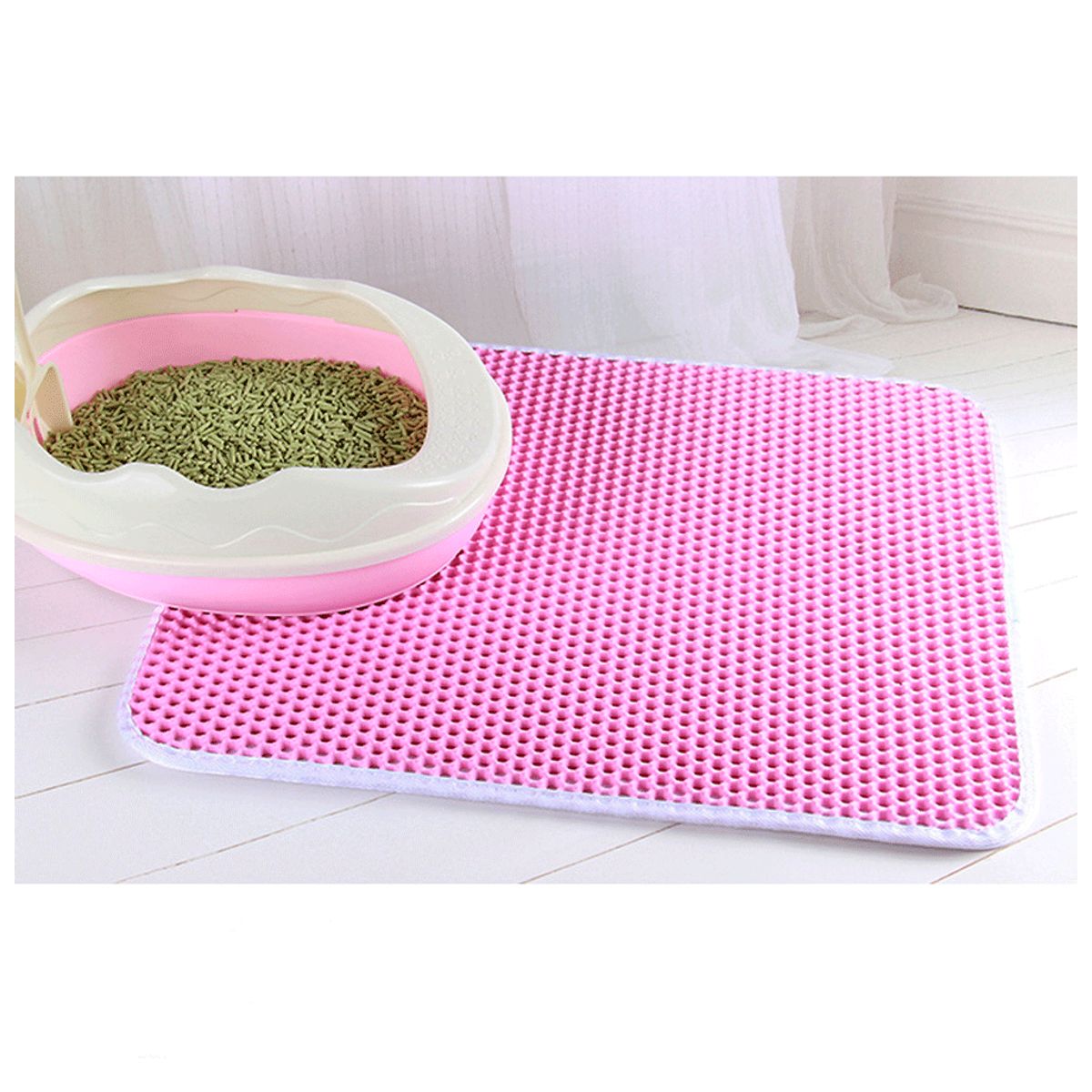 QUE PATAS PET SHOP - Alfombra para Arenero Doble Capa Antideslizante Rosado