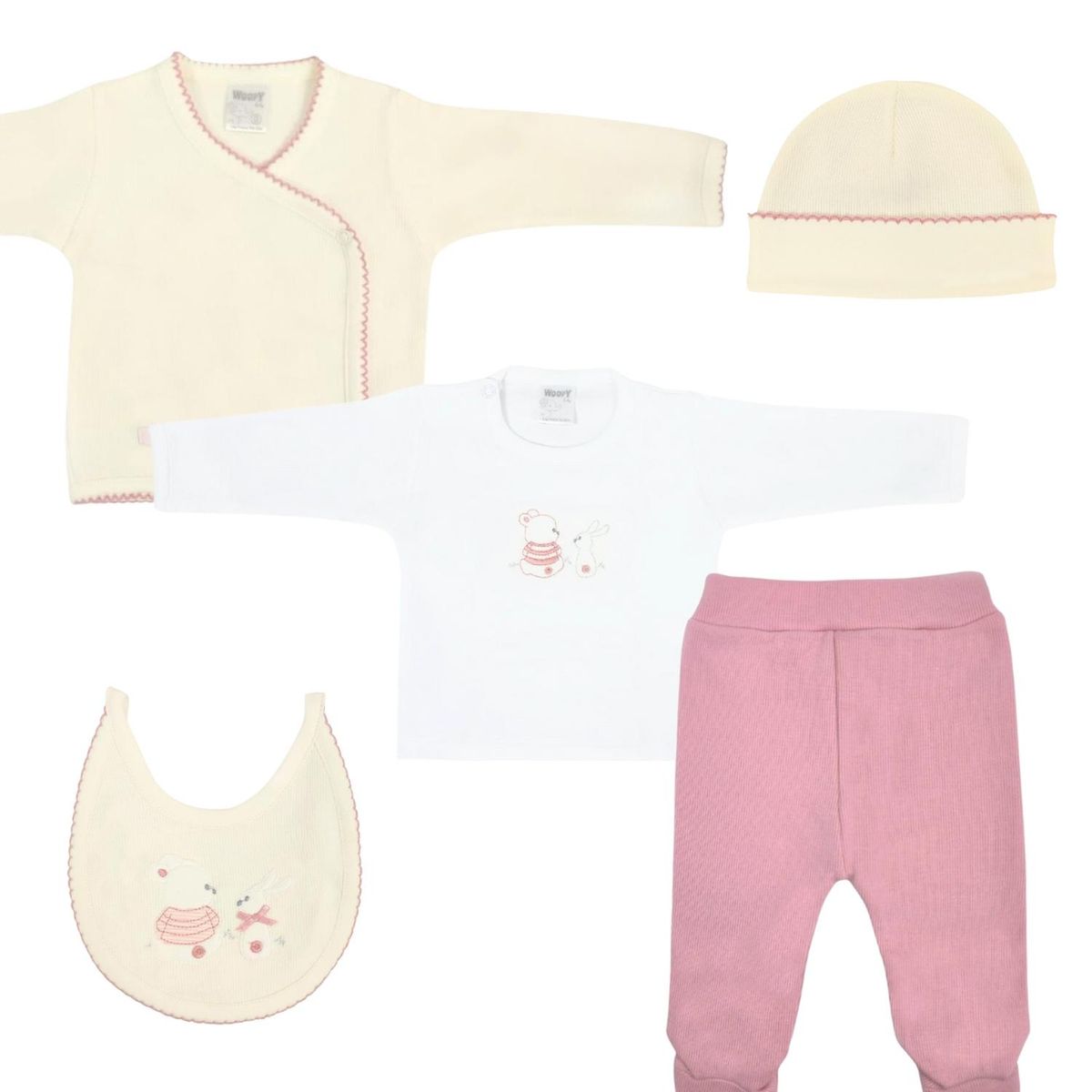 GENERICO - Conjunto Bebe - punto ingles - Amigos V2 - Crema-Palo rosa