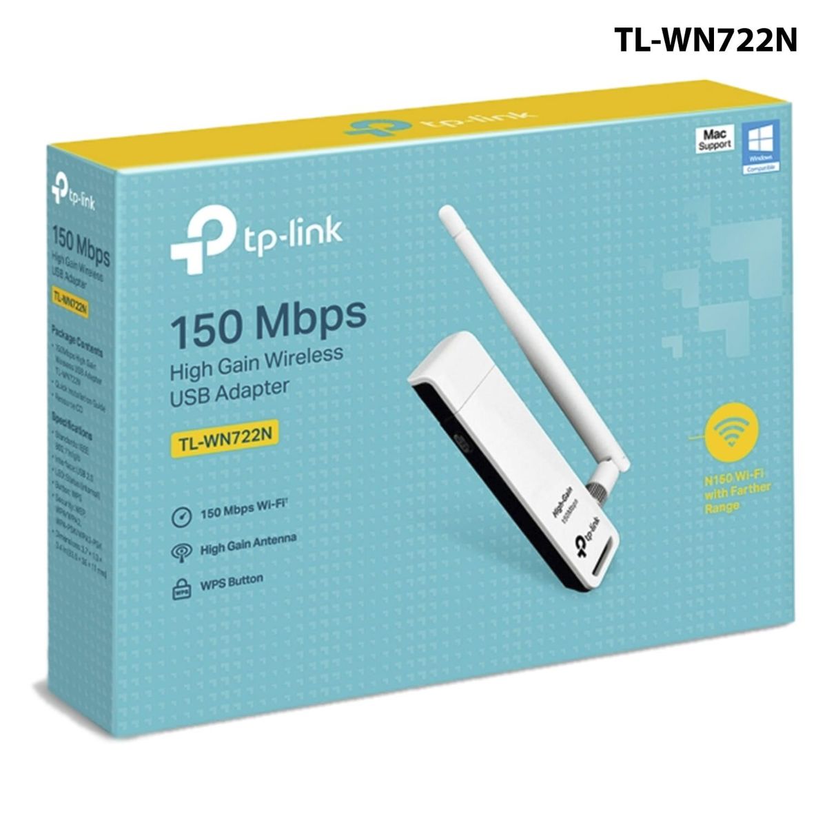 TP LINK - ADAPTADOR INALÁM USB DE 150 MBPS, CON ANTENAE, HIGH POWER (TL-WN722N)