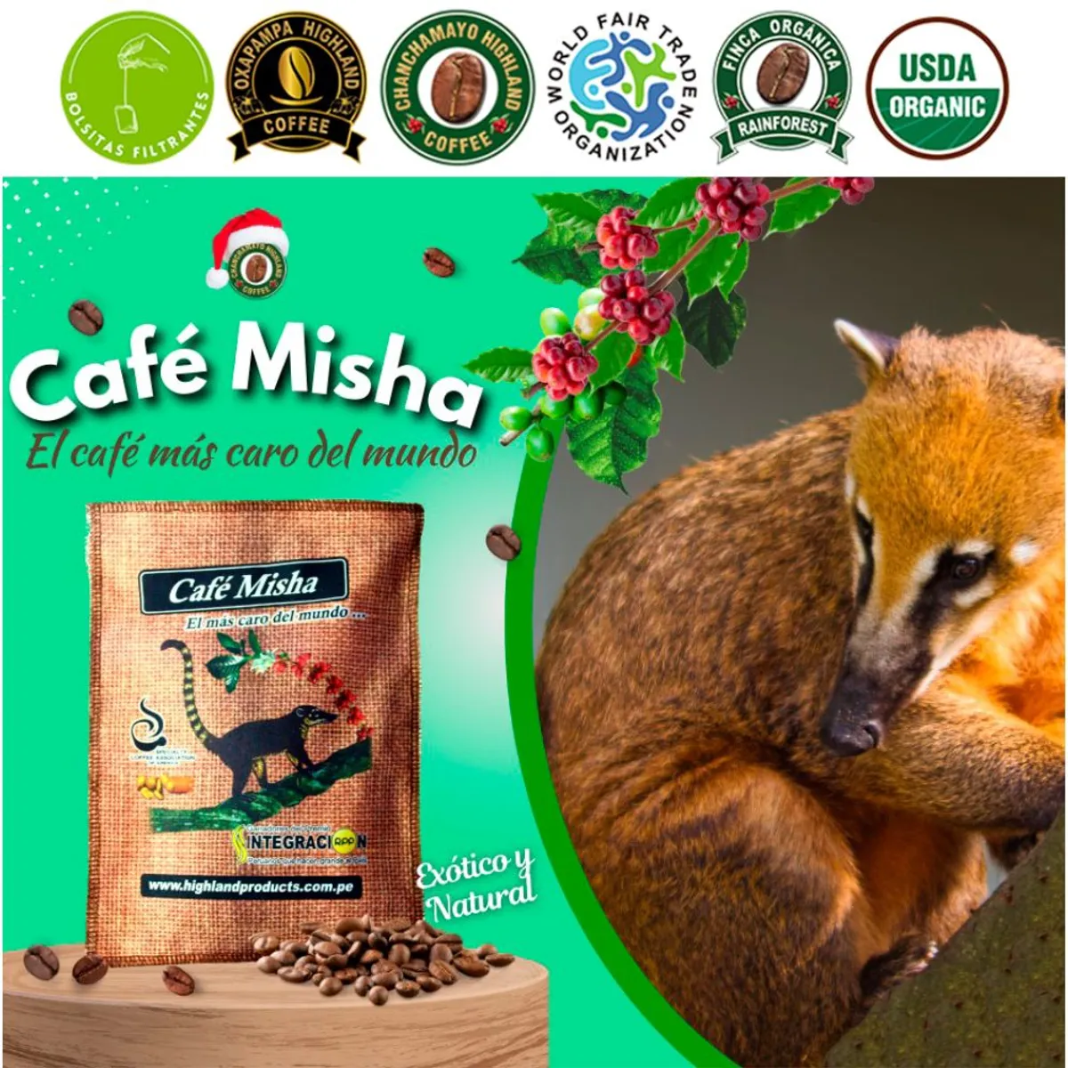 GENERICO - CAFÉ MISHA, EN GRANO X 100 GR, ORGANICO & FAIRTRADE
