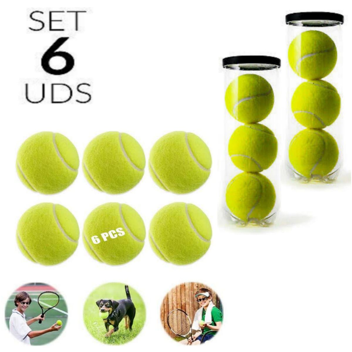 GENERICO - PACK 6 Pelotas de tenis para niños y mascotas