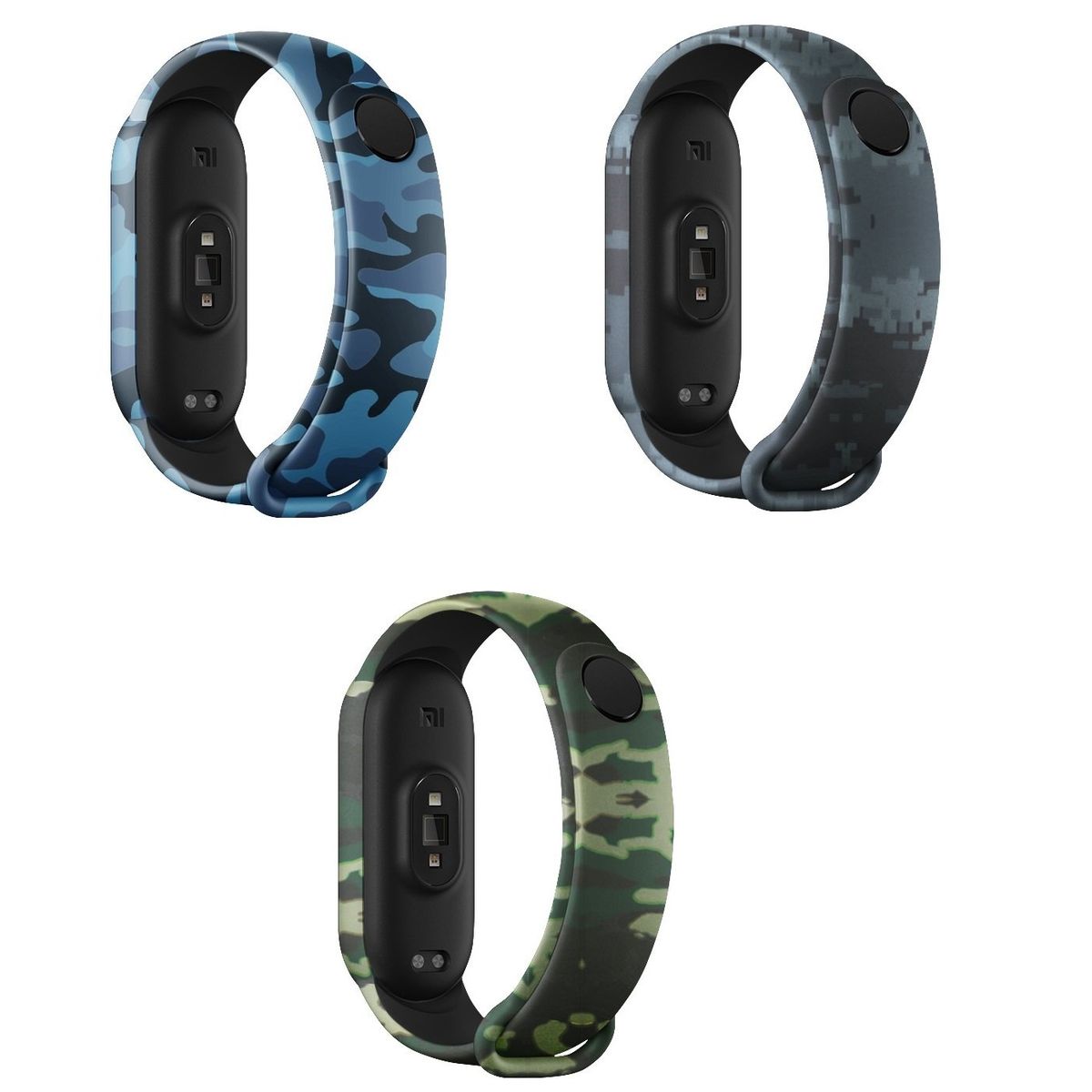 GENERICO - Correa Silicona Xiaomi Mi Band 5 / 6 / 7 camufladas X 3 unidades