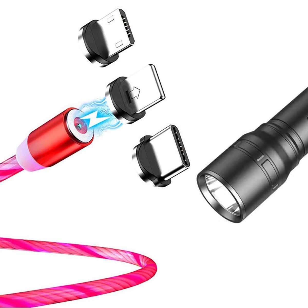 GENERICO - Cable Cargador Led Magnético 3 en 1+Linterna LED mini recargable