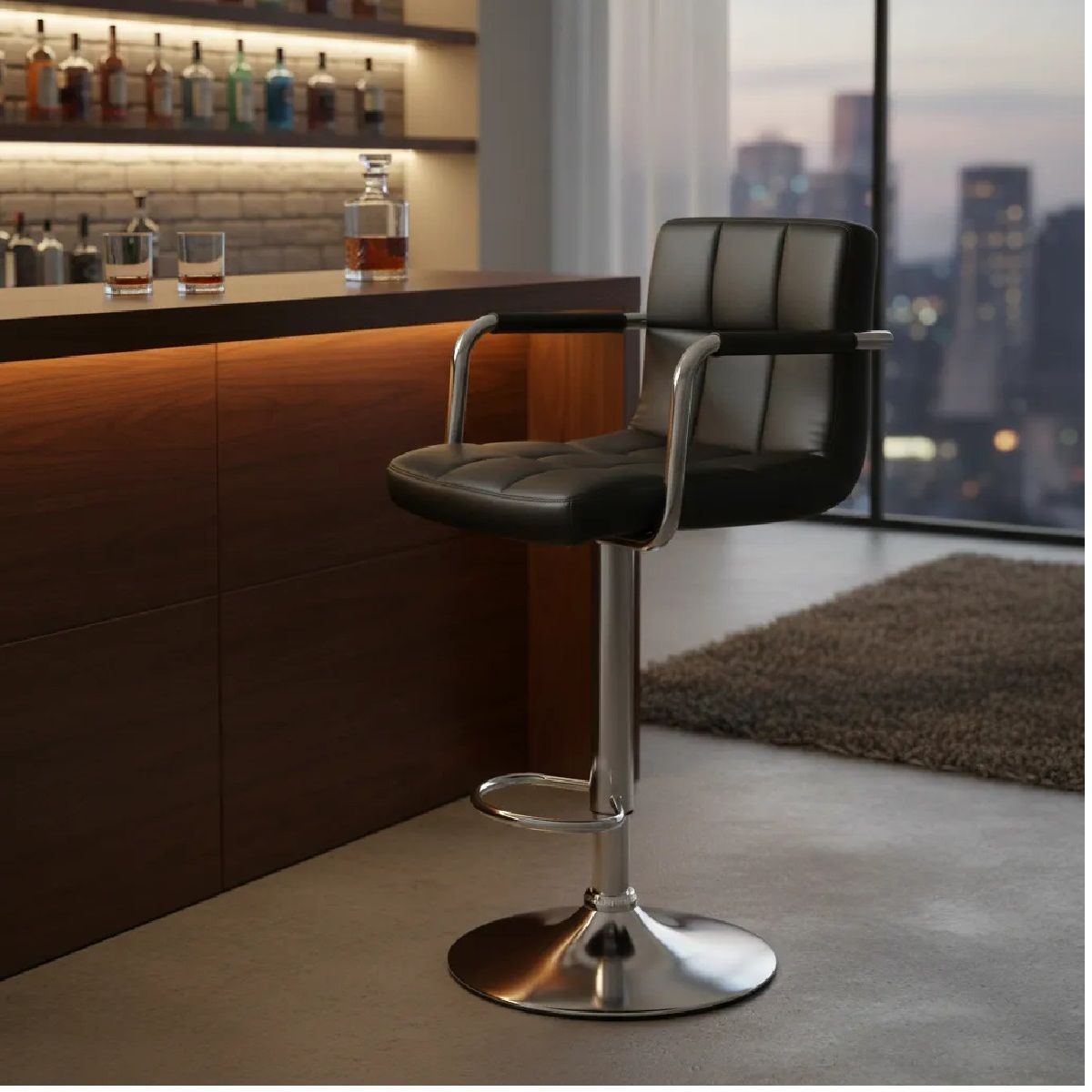 MOBELART - Banco para Bar Nill con brazos giratoria Negro möbelArt