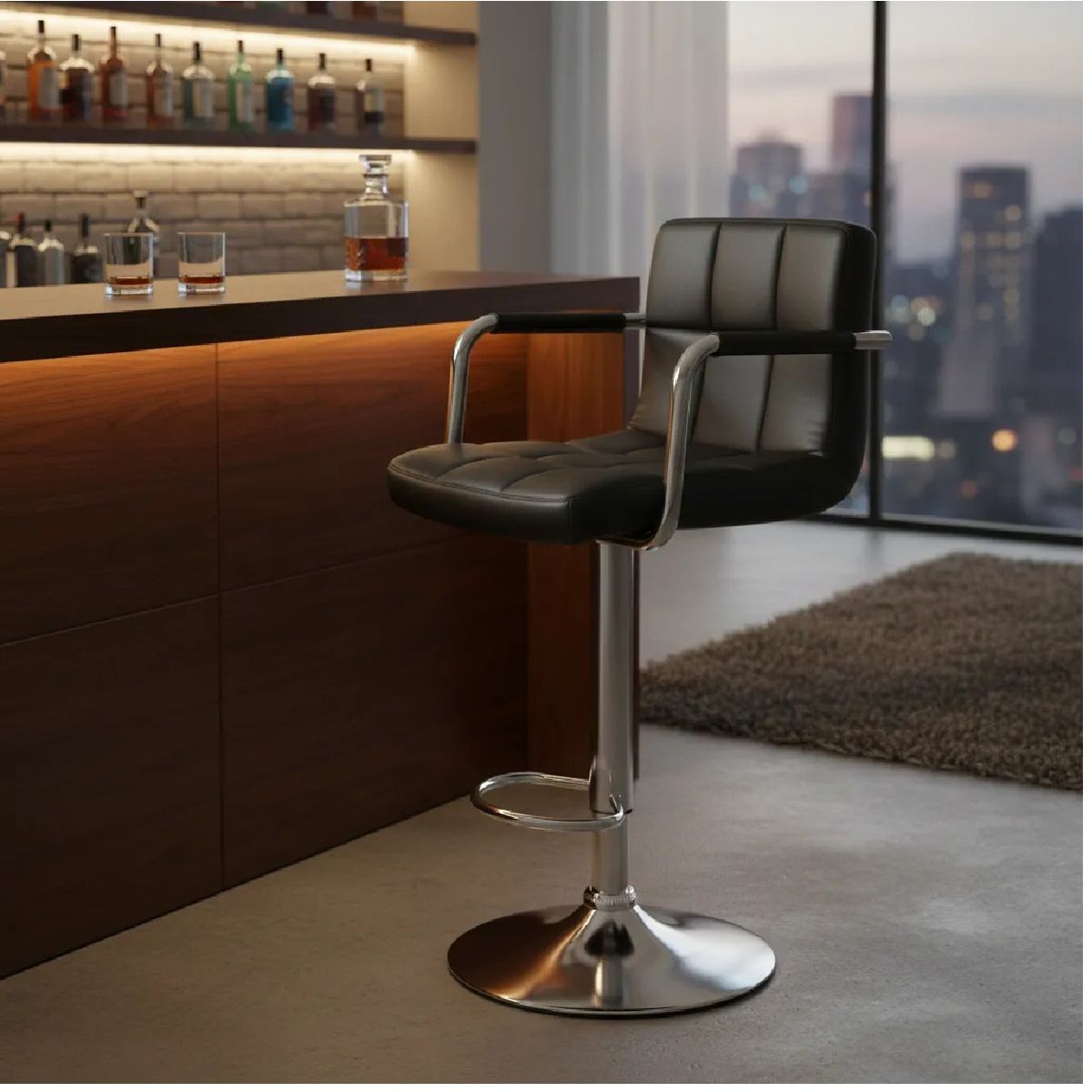 MOBELART - Banco para Bar Nill con brazos giratoria Negro möbelArt