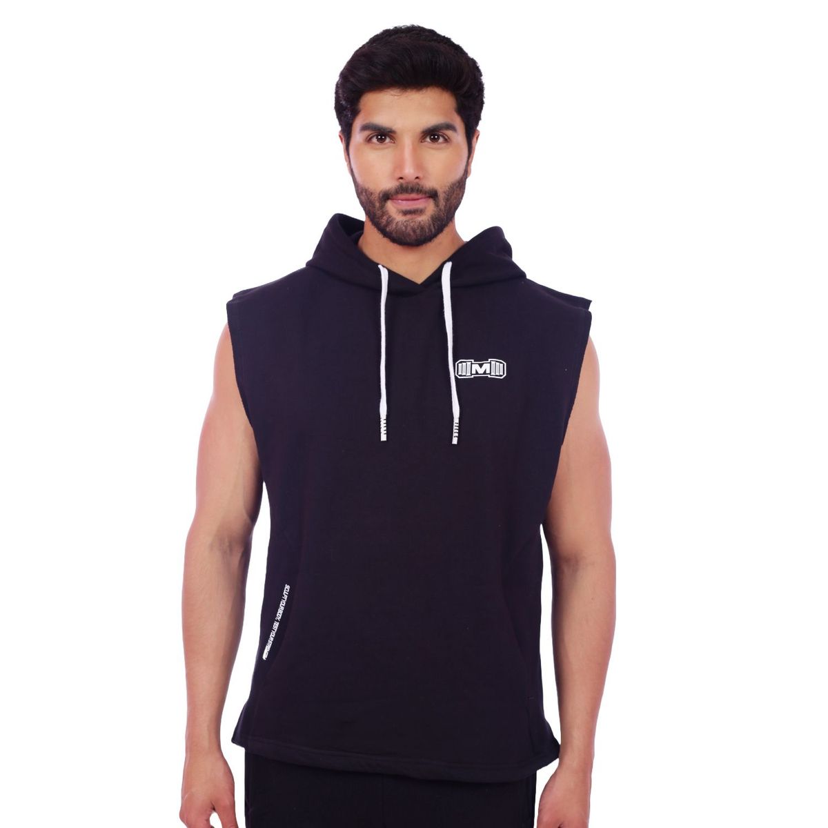 M MUSCLE MUSEUM - Polera Manga Cero Color Negro y Blanco Bolsillos delantero con cierre