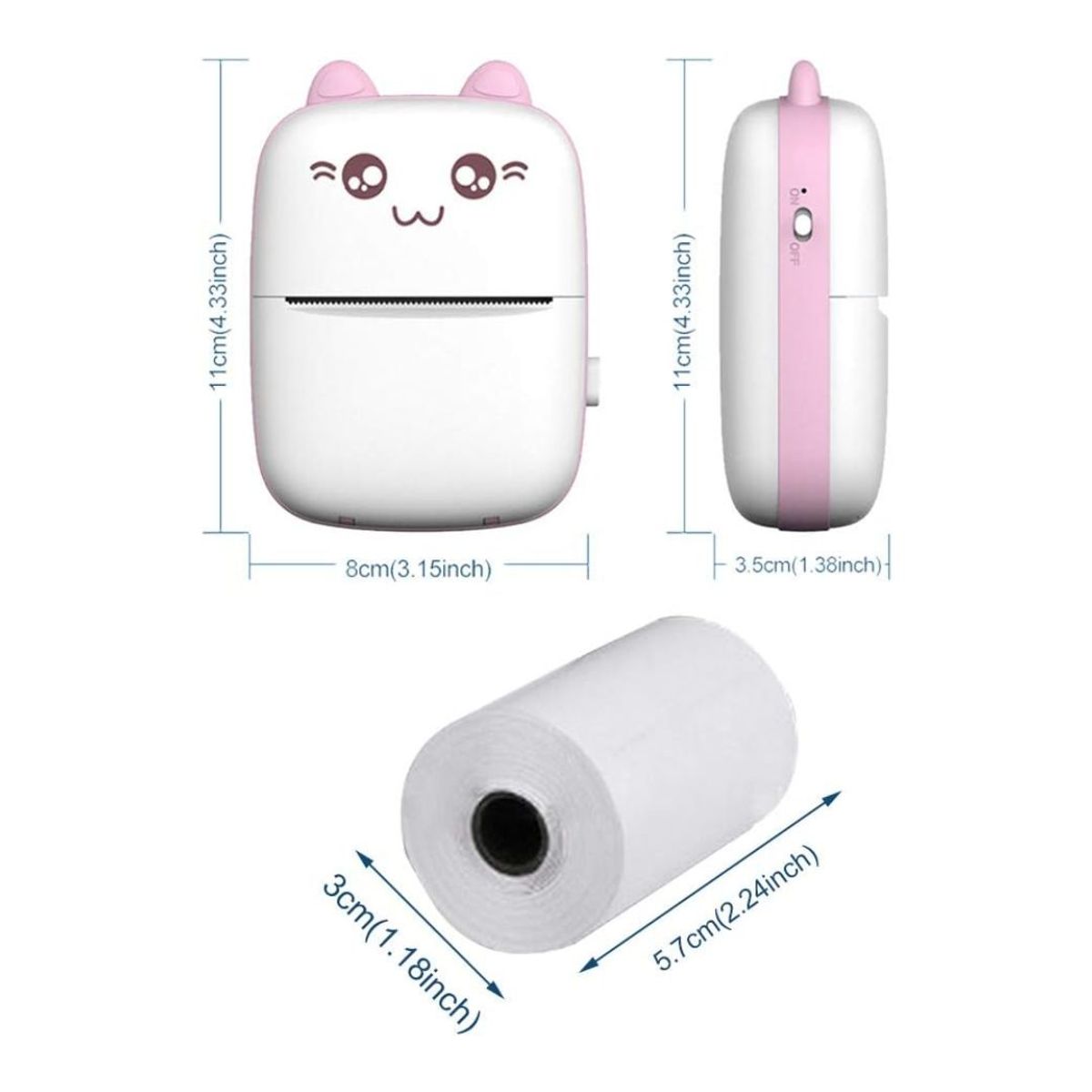 GENERICO - Mini Impresora Kawai Térmica Inalámbrica Recargable Celeste