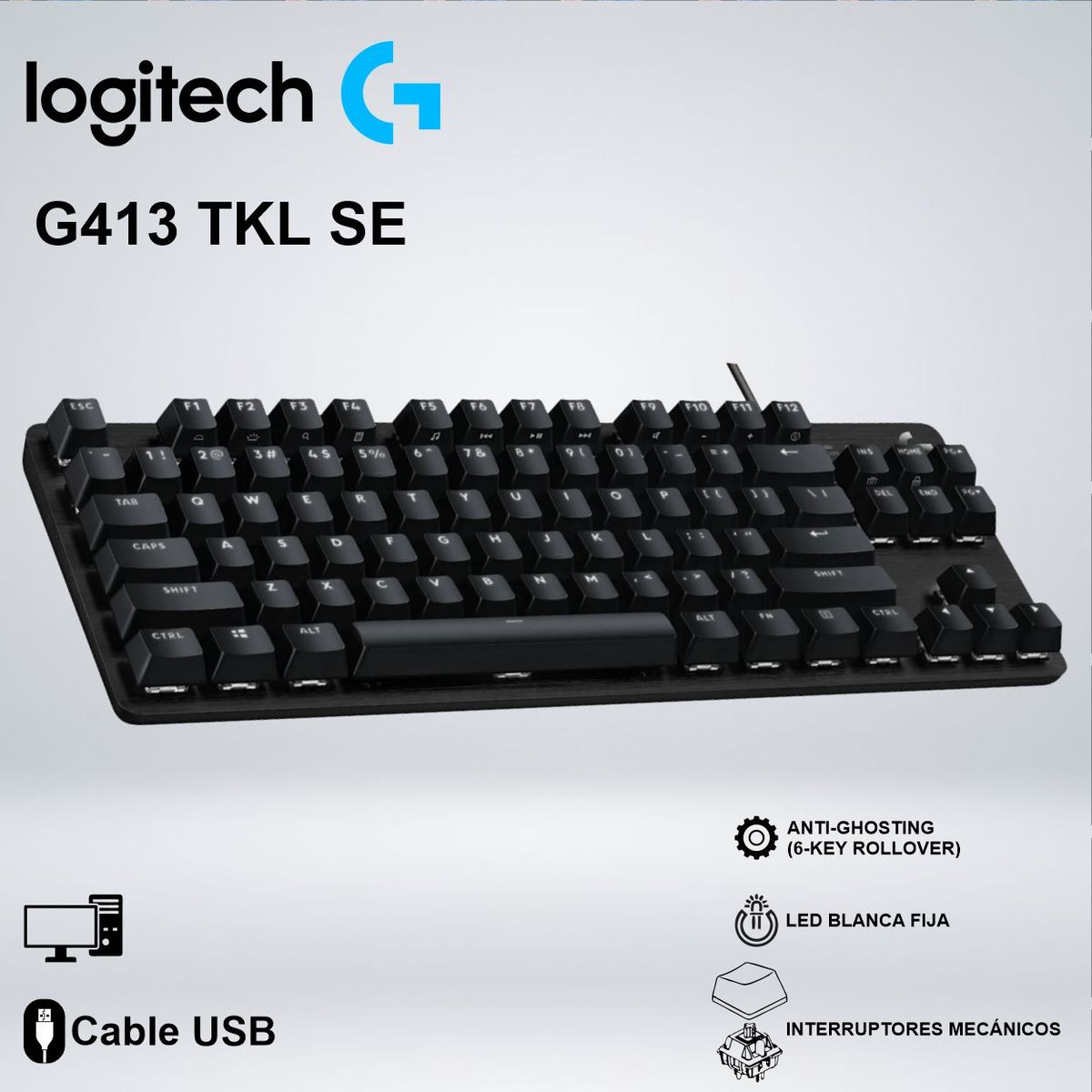 LOGITECH - TECLADO GAMER LOGITECH G413 TKL SE ANTIGOSTHING RGB BLANCA