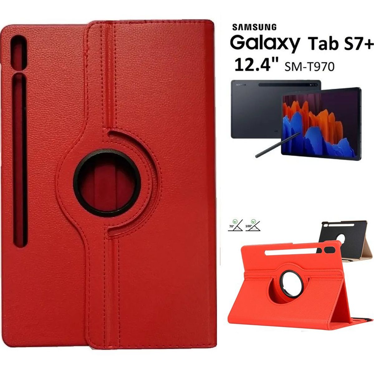 GENERICO - Funda de Cuero para Samsung Tab S7+ Plus 12.4 SM-T970 Protector Case