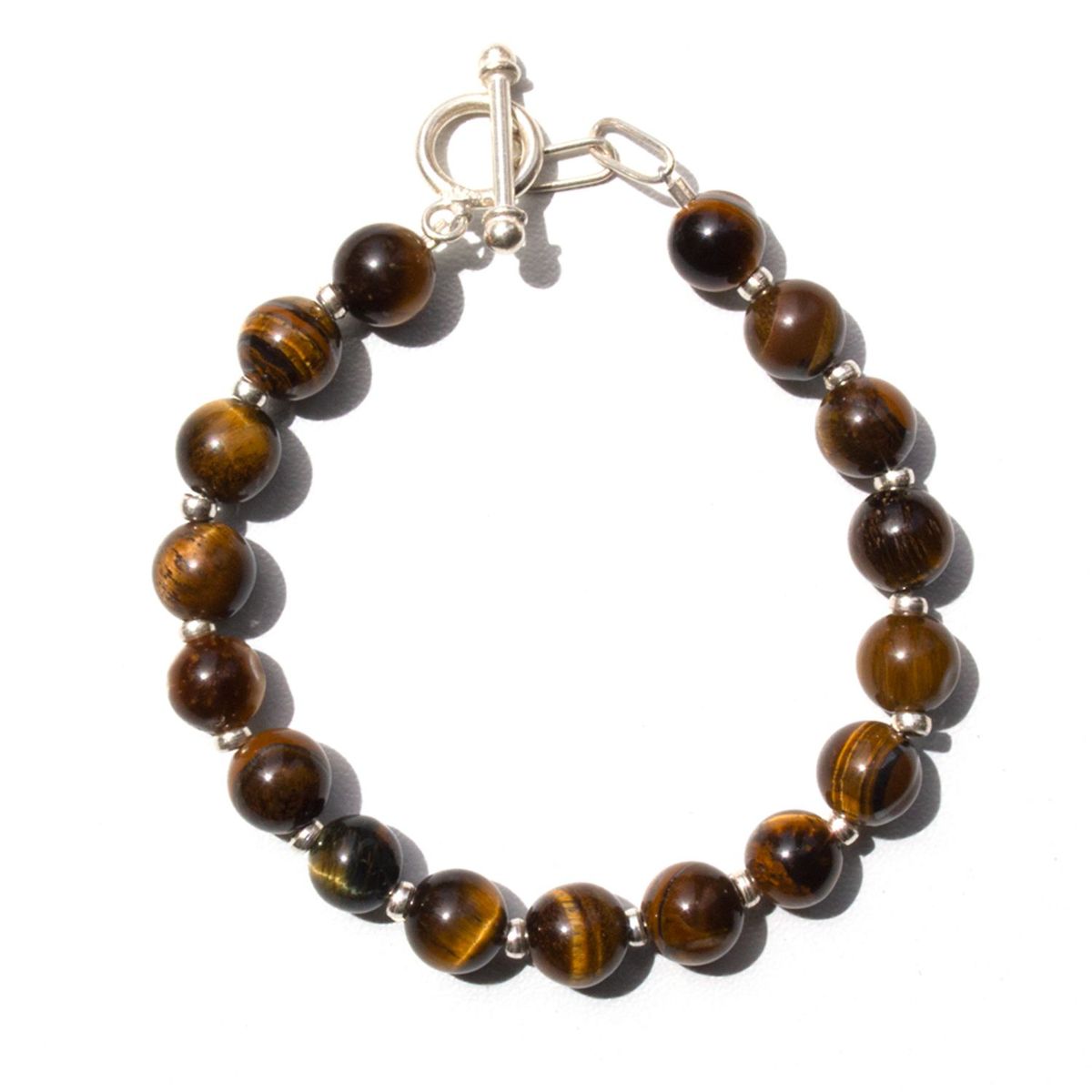 GENERICO - Pulsera de Ojo de Tigre con Detalles en Plata 1Ley