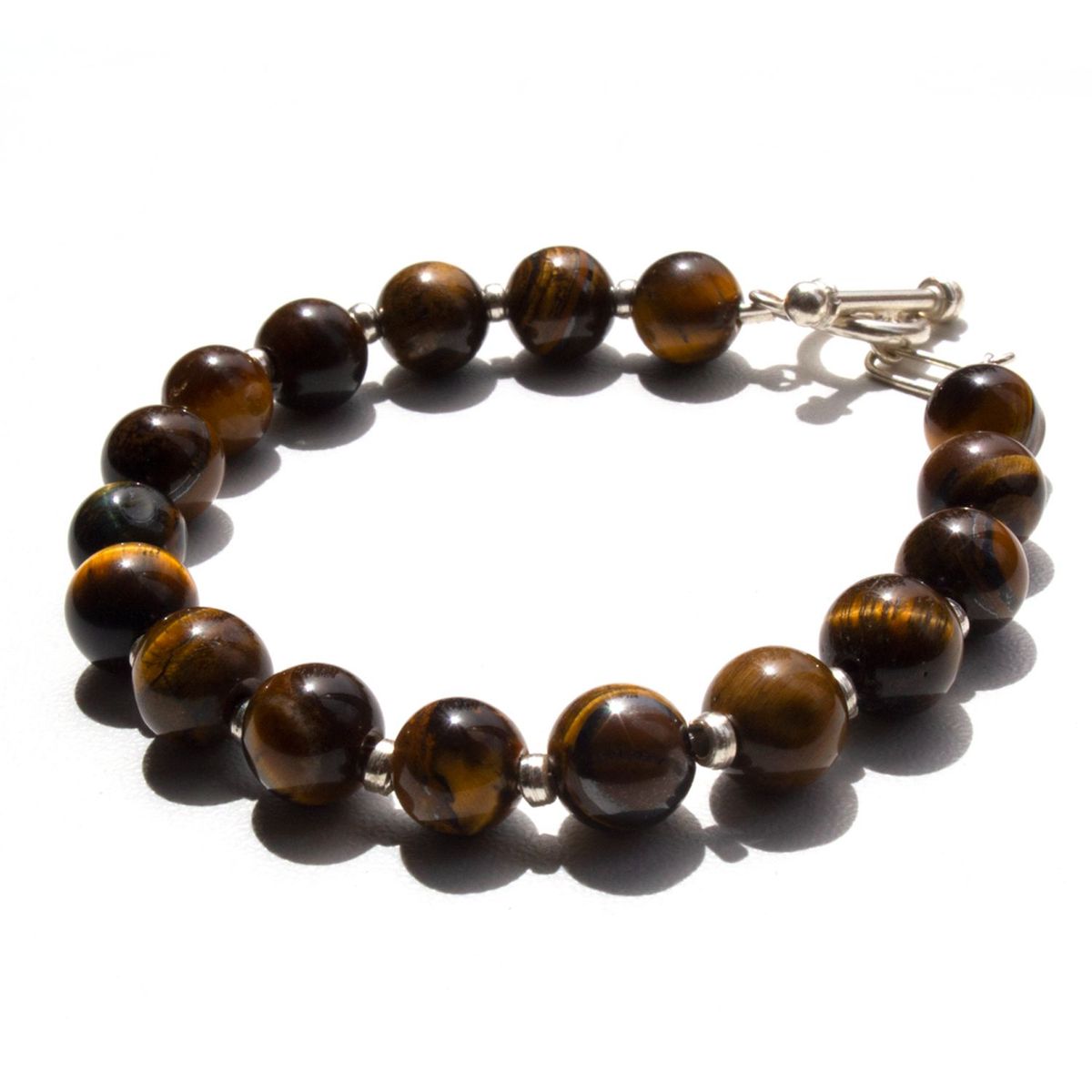 GENERICO - Pulsera de Ojo de Tigre con Detalles en Plata 1Ley