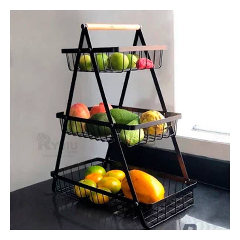 GENERICO - Cesta Rectangular de 3 Niveles para Frutas acero