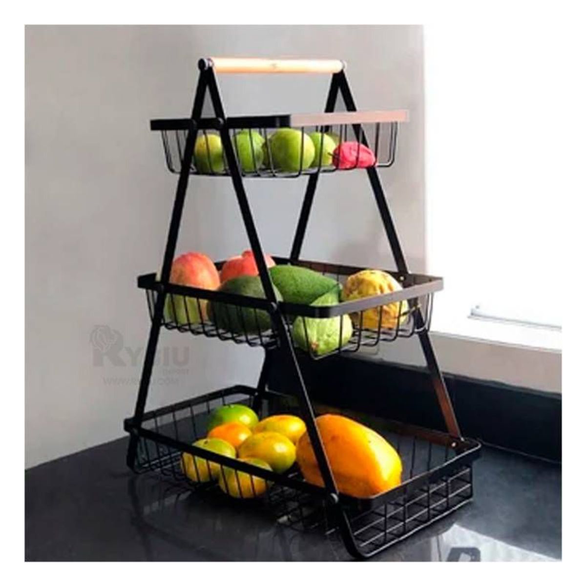 GENERICO - Cesta Rectangular de 3 Niveles para Frutas acero