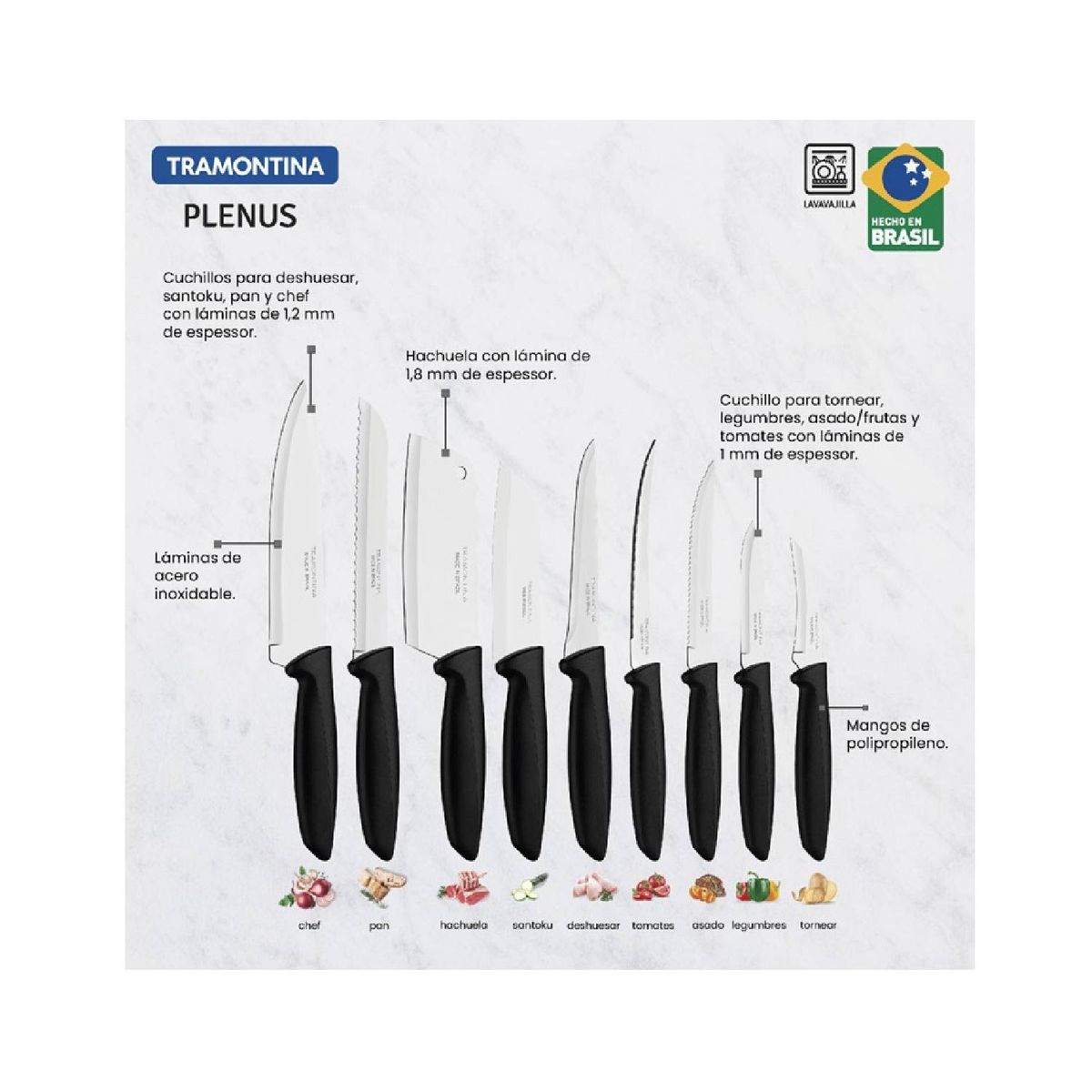 TRAMONTINA - Juego de Cuchillos TRAMONTINA Ace. Inox. 9 PZ
